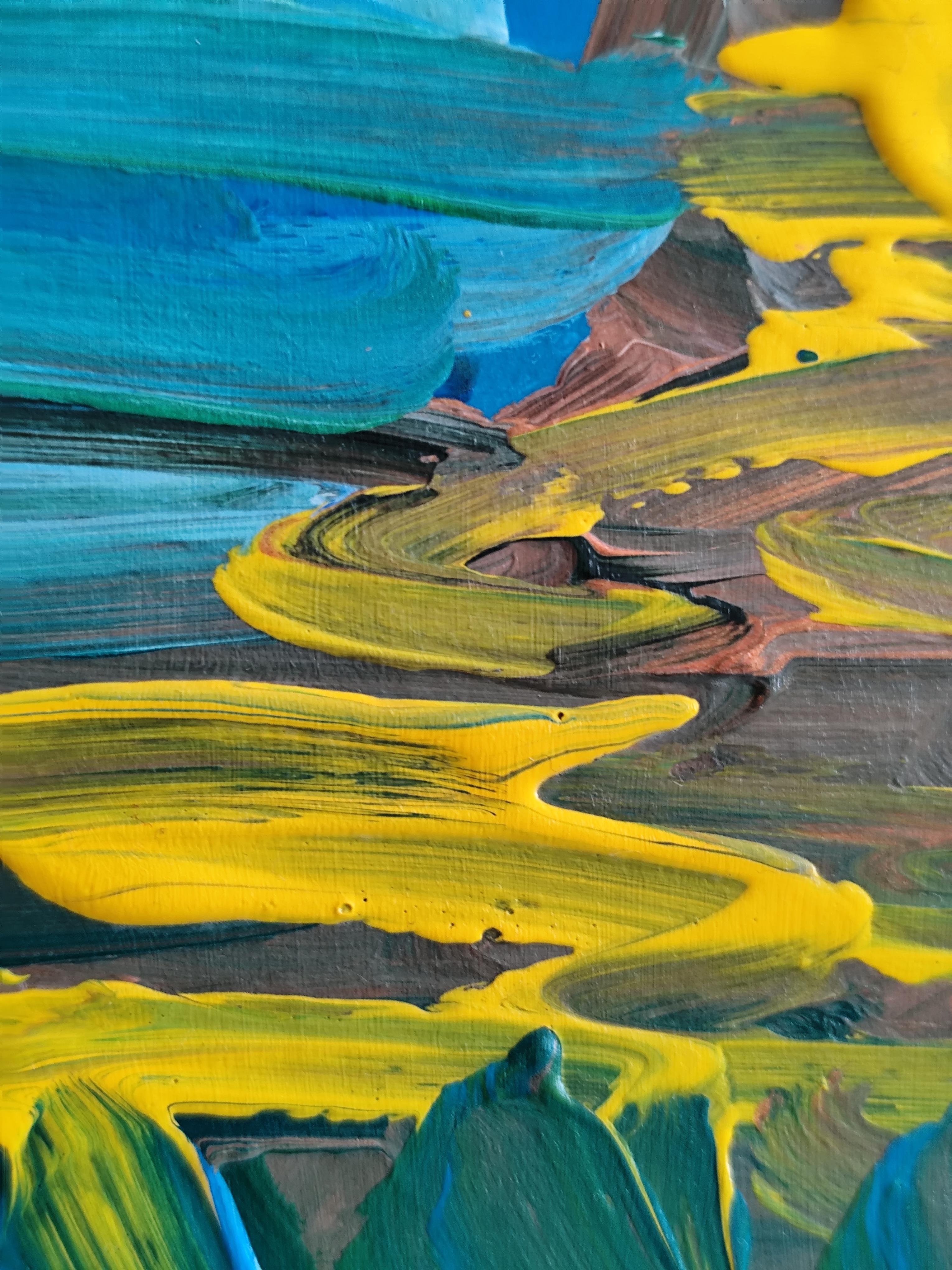 Pittura acrilica astratta contemporanea su carta di un paesaggio marino impressionista in vendita 10