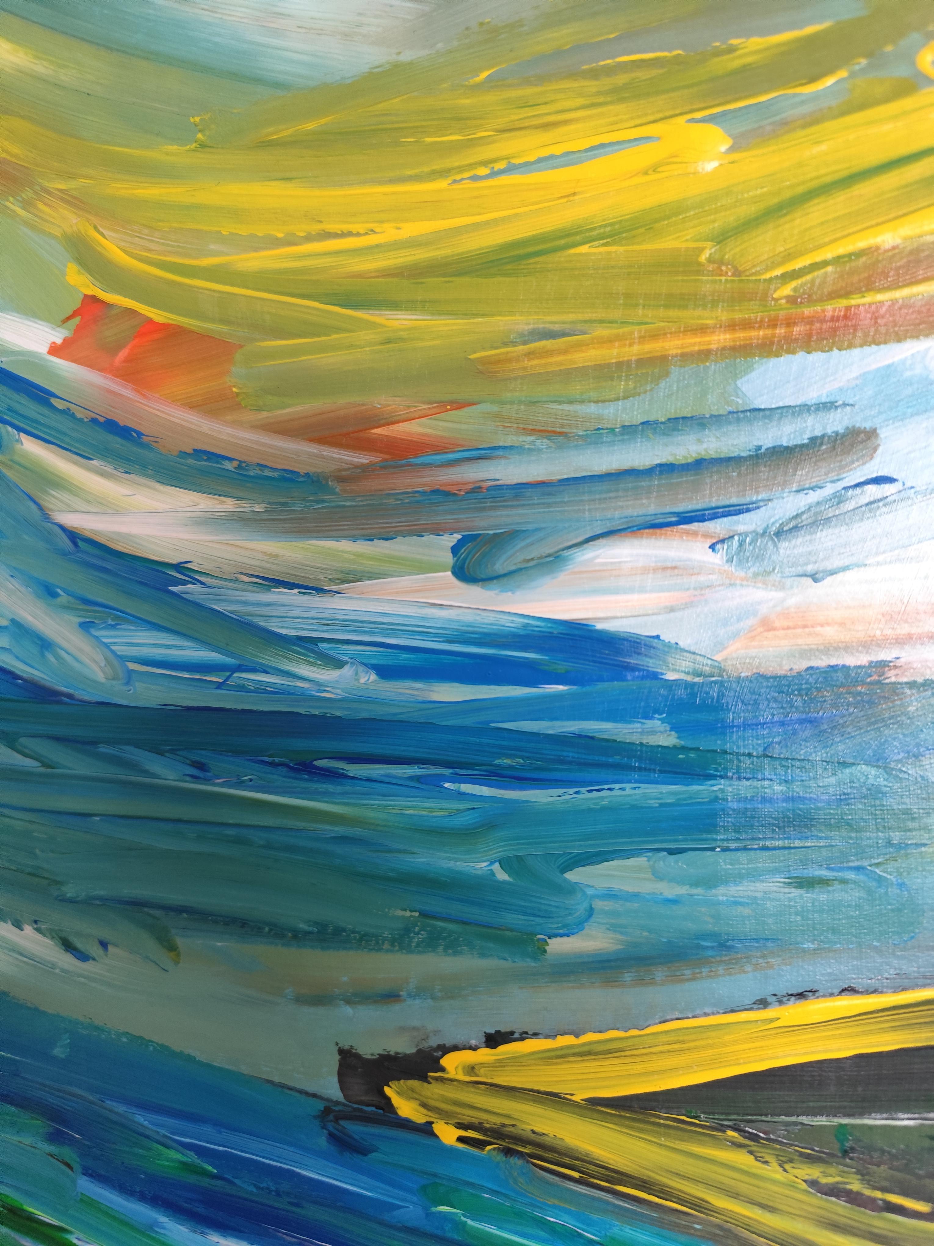 Pittura acrilica astratta contemporanea su carta di un paesaggio marino impressionista in vendita 14