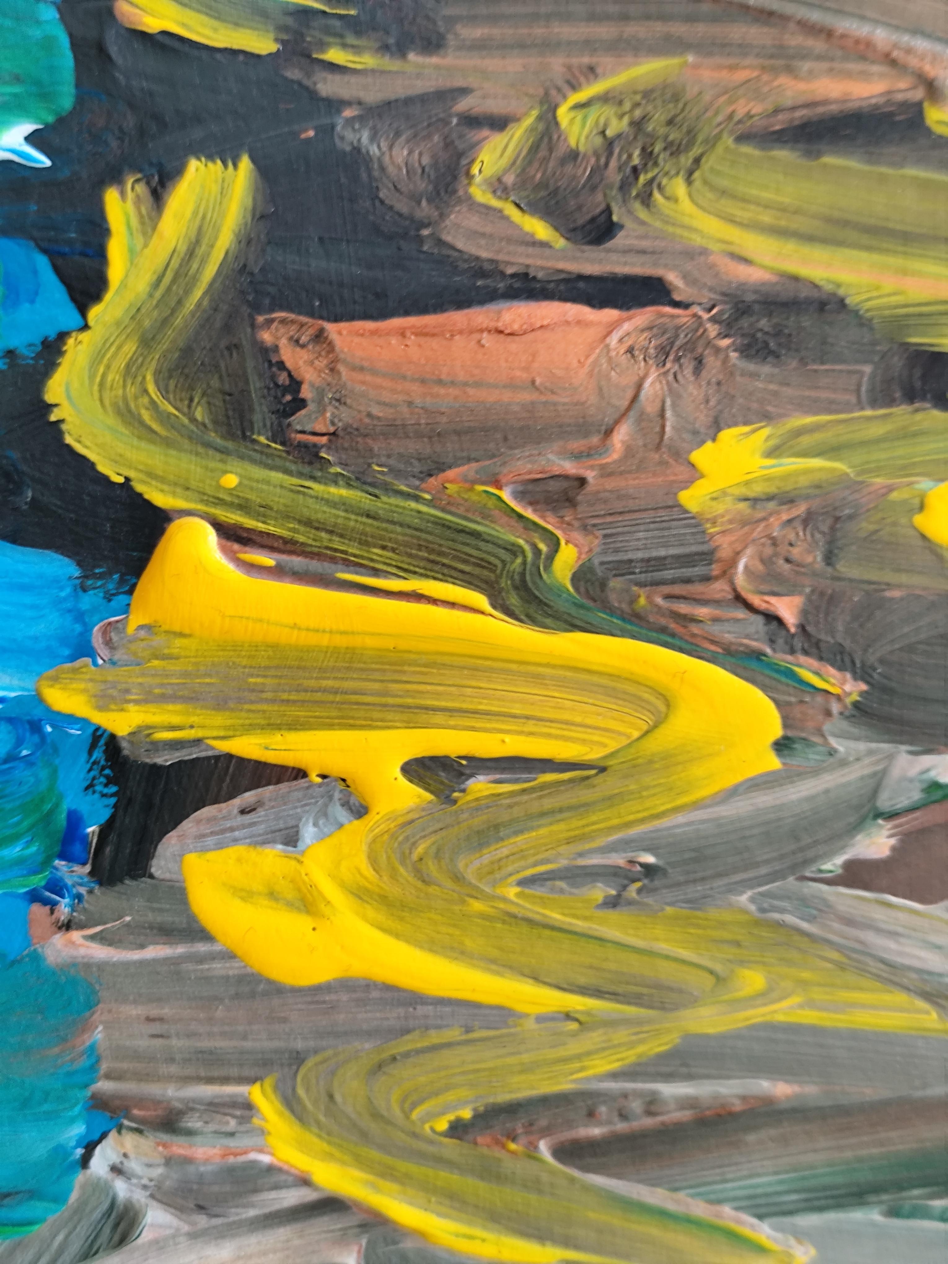 Pittura acrilica astratta contemporanea su carta di un paesaggio marino impressionista in vendita 15
