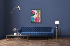 Grande quadro figurativo astratto contemporaneo di una donna "Reaching for beauty" (Raggiungere la bellezza)