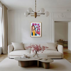 Large contemporary abstract figurative woman's portrait  "Flamingo Interlude"