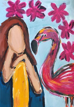 Large contemporary abstract figurative woman
s portrait  "Flamingo Interlude"