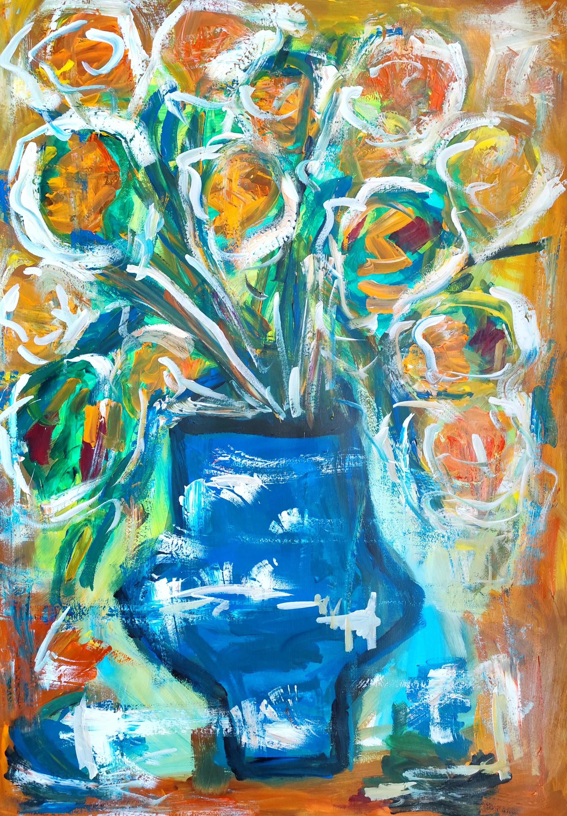 Große zeitgenössische abstrakte impressionistische florale Malerei "Blühende Energie"