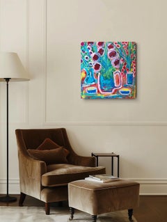 Large contemporary expressionist figurative still life painting "Floral pause"