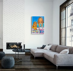 Large contemporary figurative painting of a woman and a dog "Side by side"