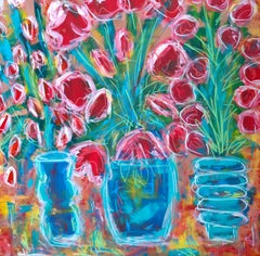 Large modern expressionist figurative still life painting "Threefold Grace"