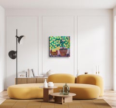 “Lemon Light” Contemporary still life lemon tree painting, acrylic on canvas