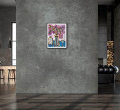 "Lilac still life" Contemporary abstract figurative floral painting on paper