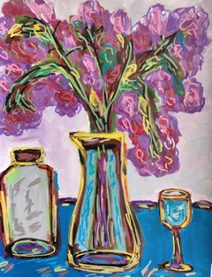"Lilac still life" Contemporary abstract figurative floral painting on paper