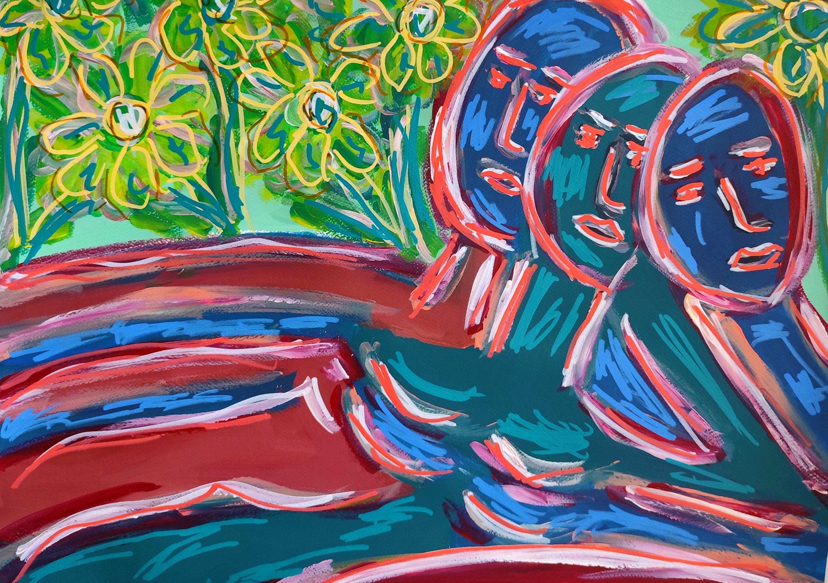 "Many within" Contemporary figurative portrait of women acrylic painting paper