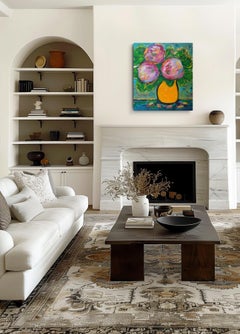 Peinture moderne abstraite expressionniste florale sur toile de lin "Flower Light".