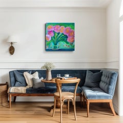 Peinture florale abstraite expressionniste moderne sur toile de lin "Peony Bloom"