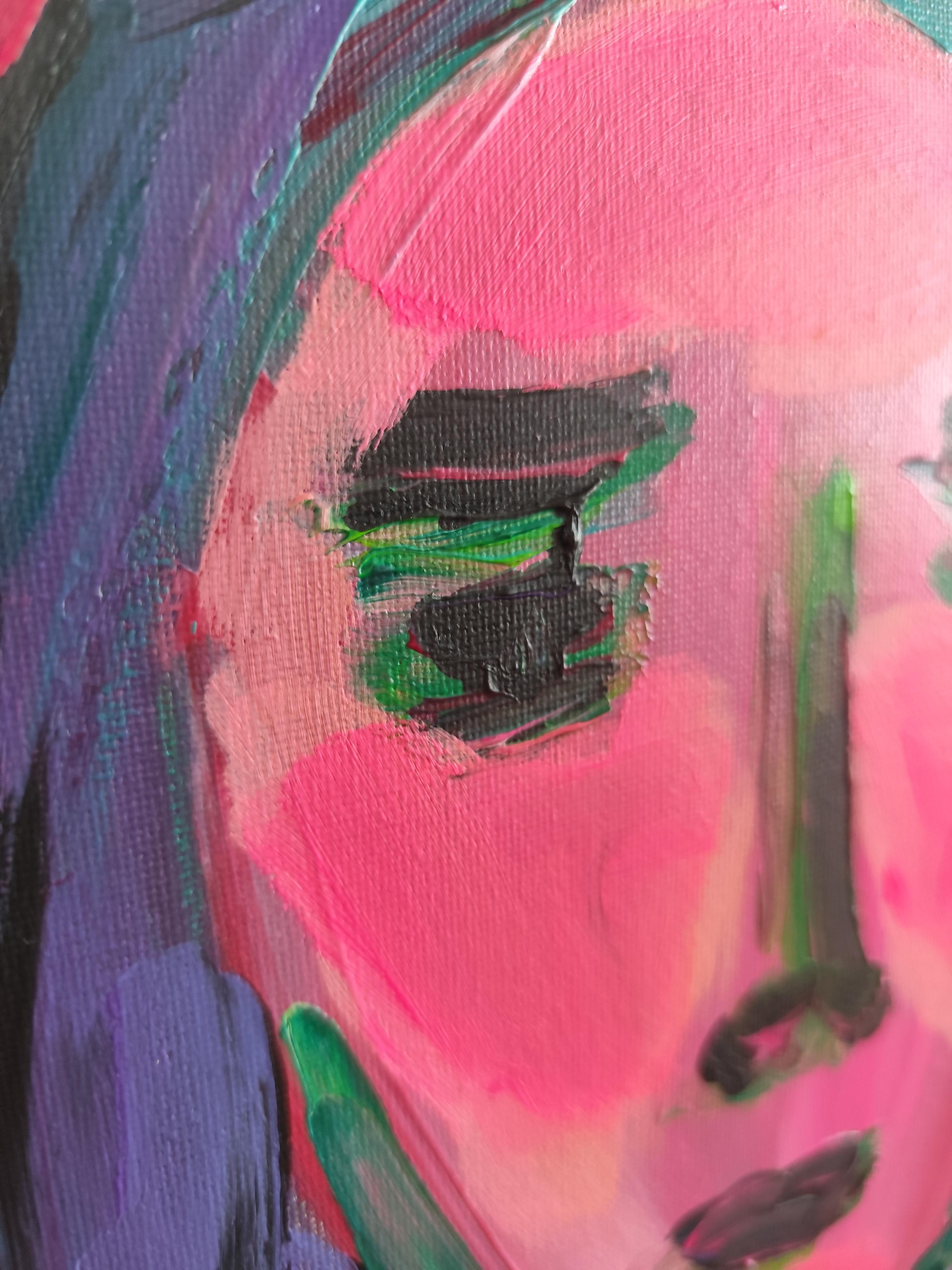 Modernes abstraktes Expressionistenporträt Frau Acryl auf Leinwand 