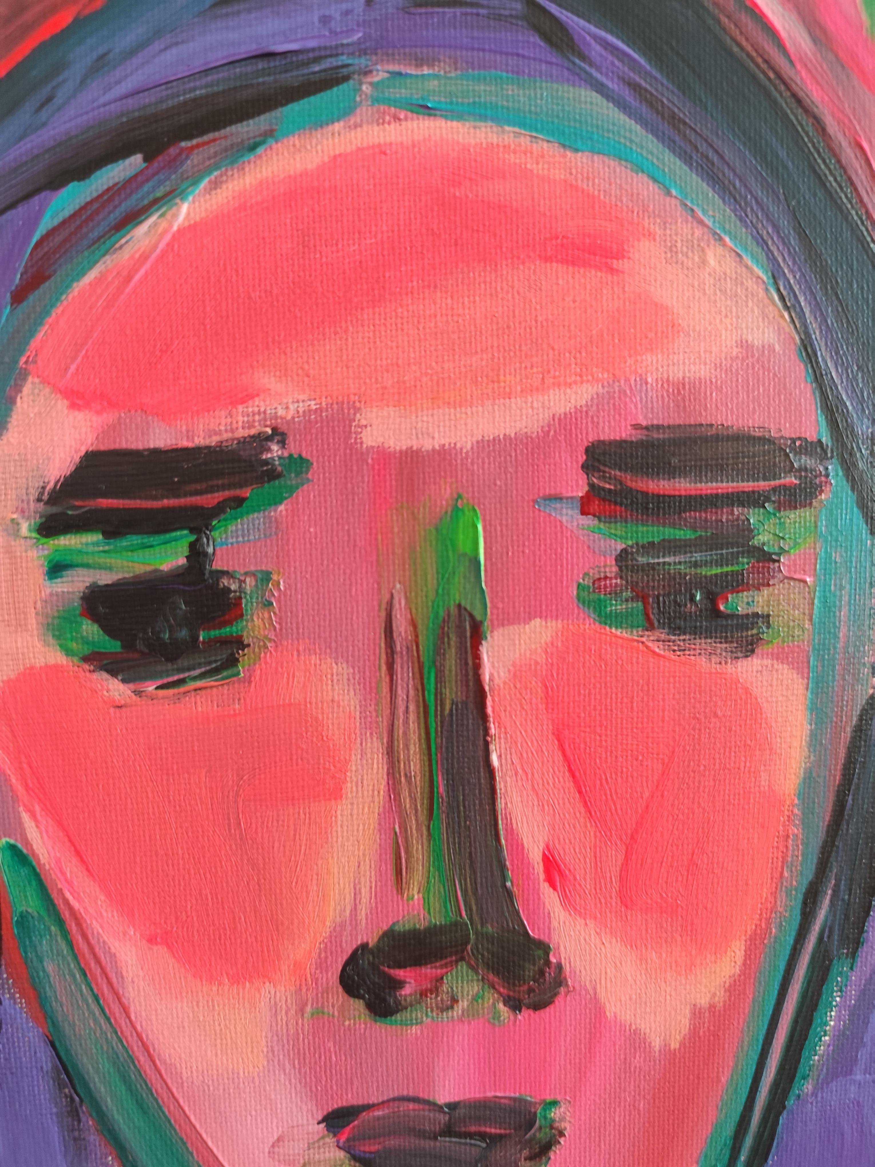 Modernes abstraktes Expressionistenporträt Frau Acryl auf Leinwand 