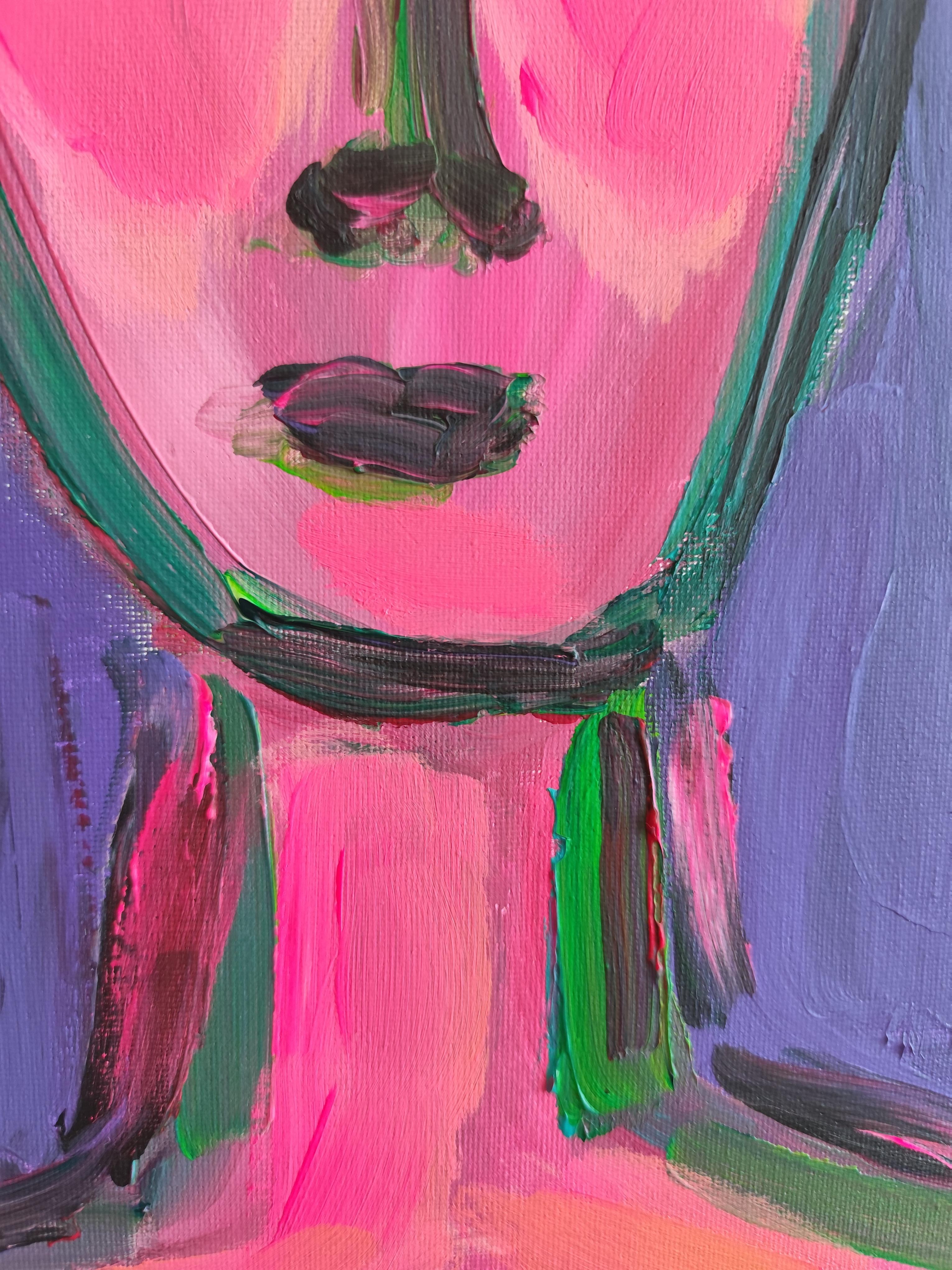 Modernes abstraktes Expressionistenporträt Frau Acryl auf Leinwand 