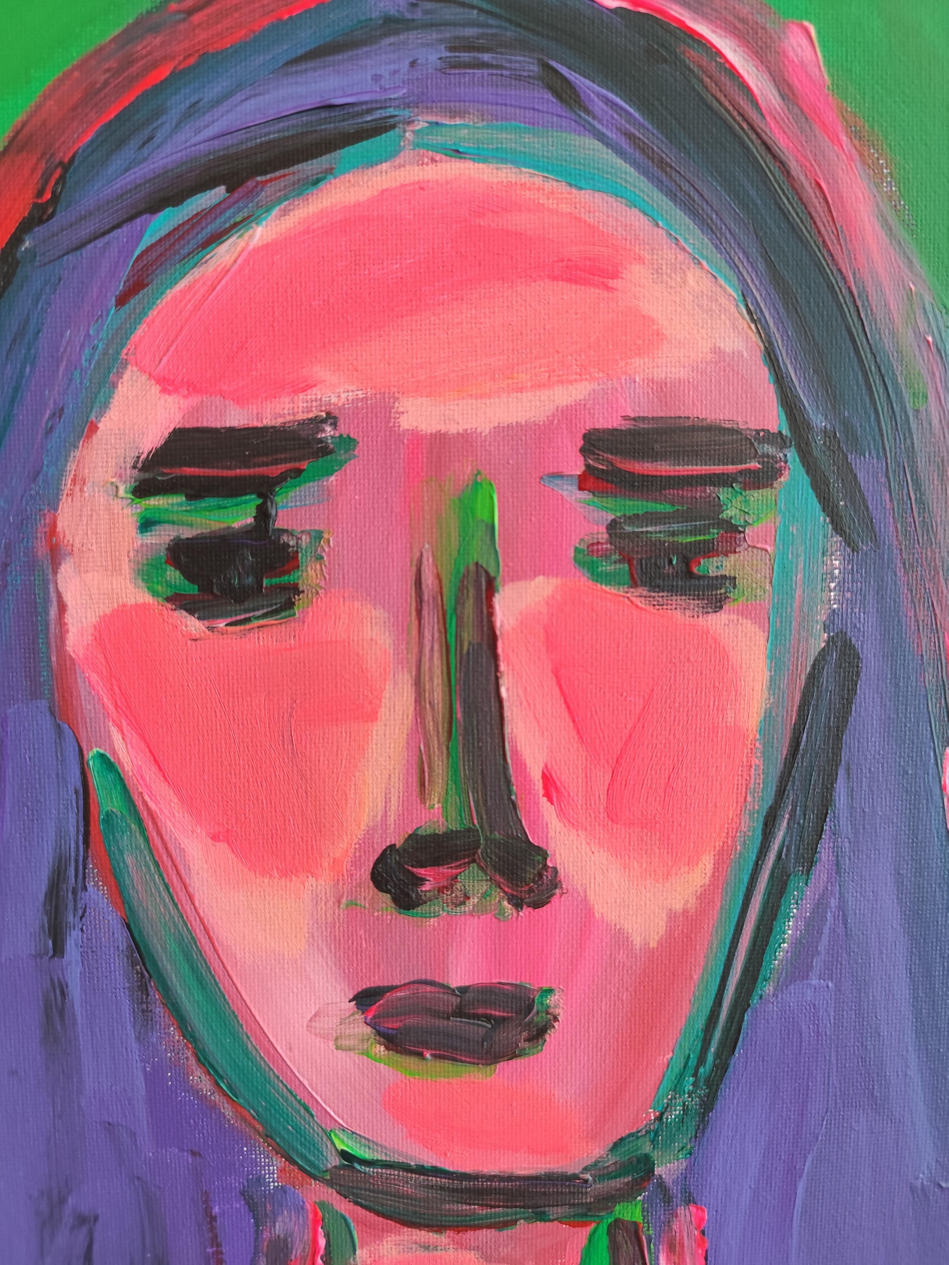 Modernes abstraktes Expressionistenporträt Frau Acryl auf Leinwand 