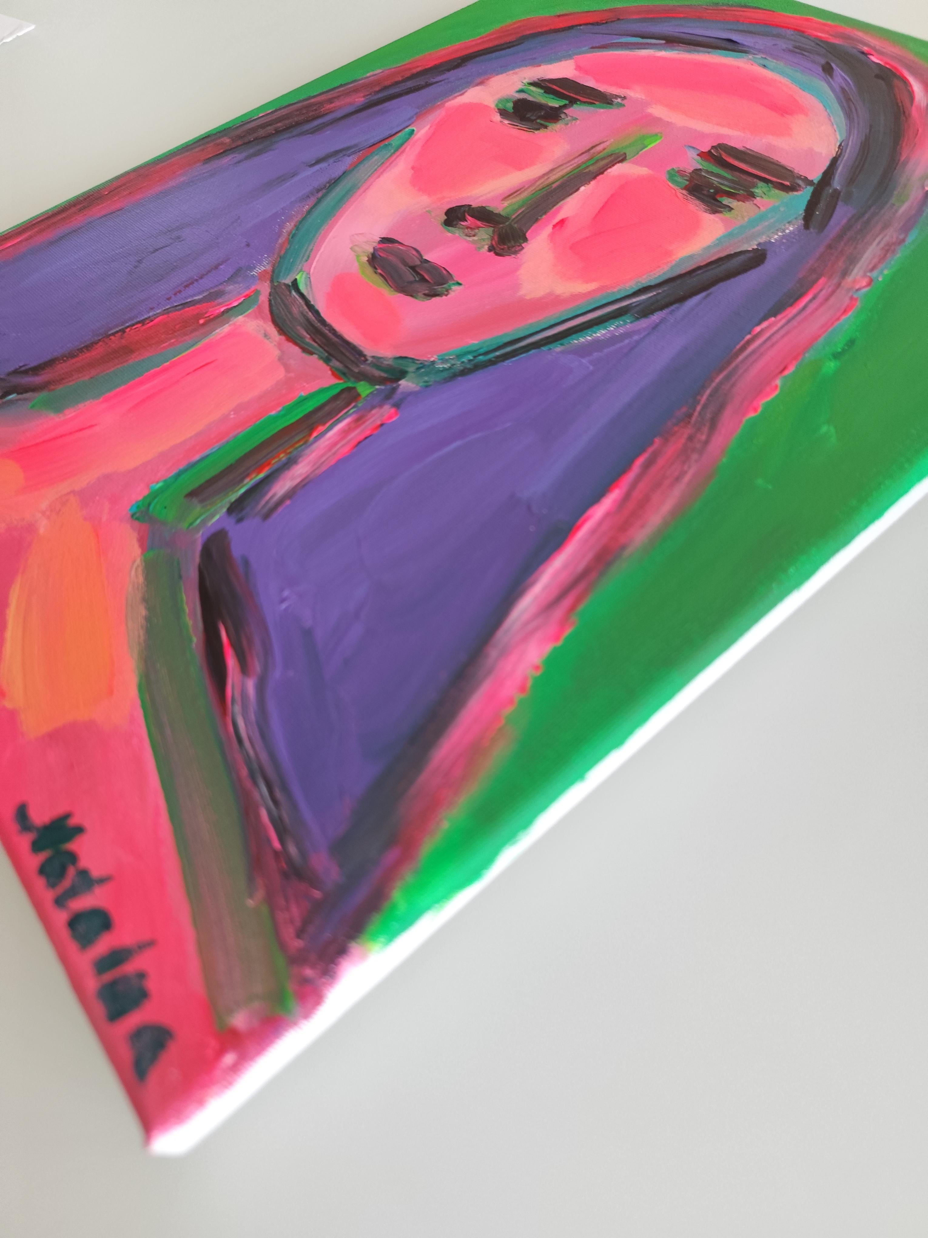 Modernes abstraktes Expressionistenporträt Frau Acryl auf Leinwand 