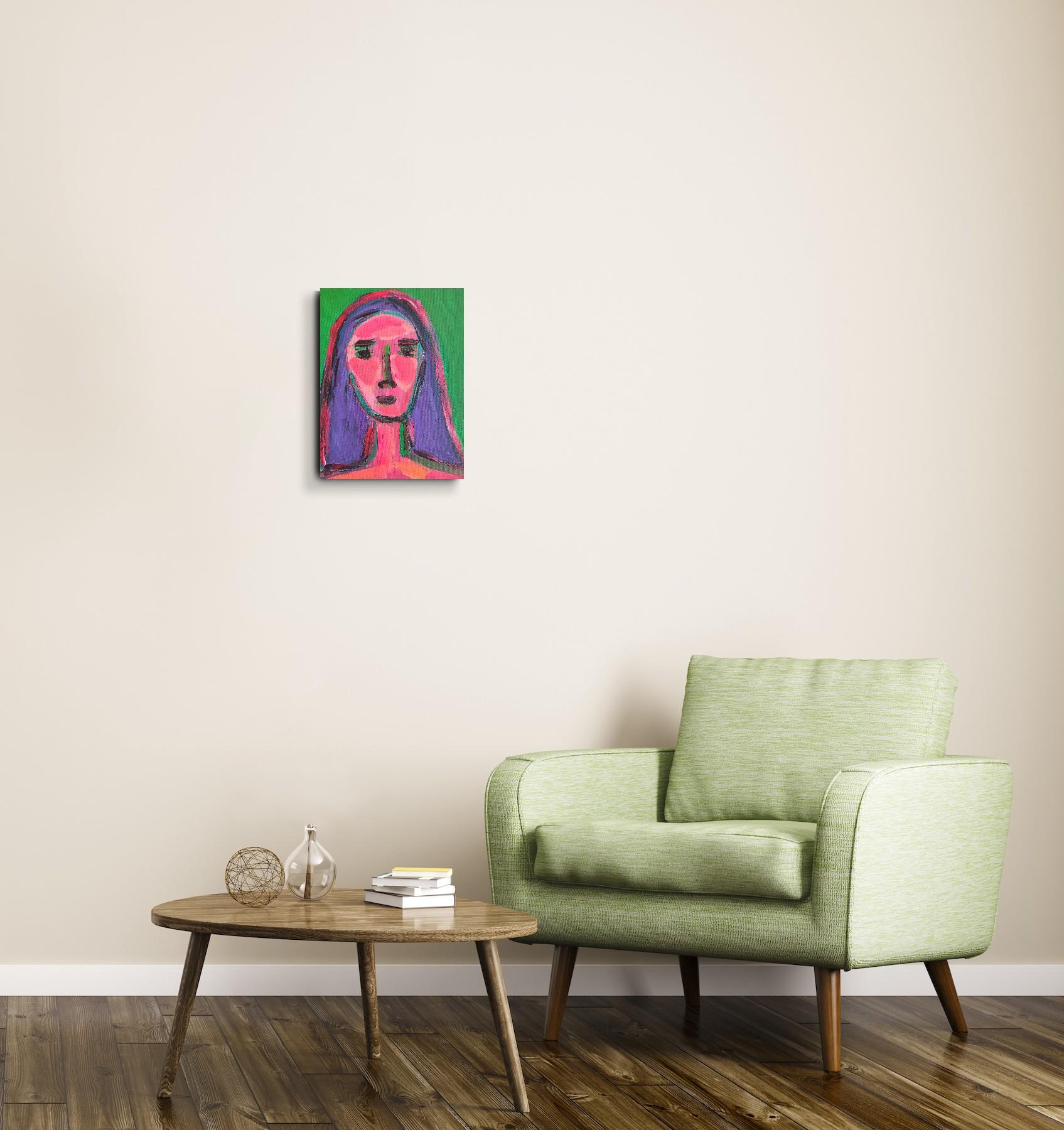 Modernes abstraktes Expressionistenporträt Frau Acryl auf Leinwand 
