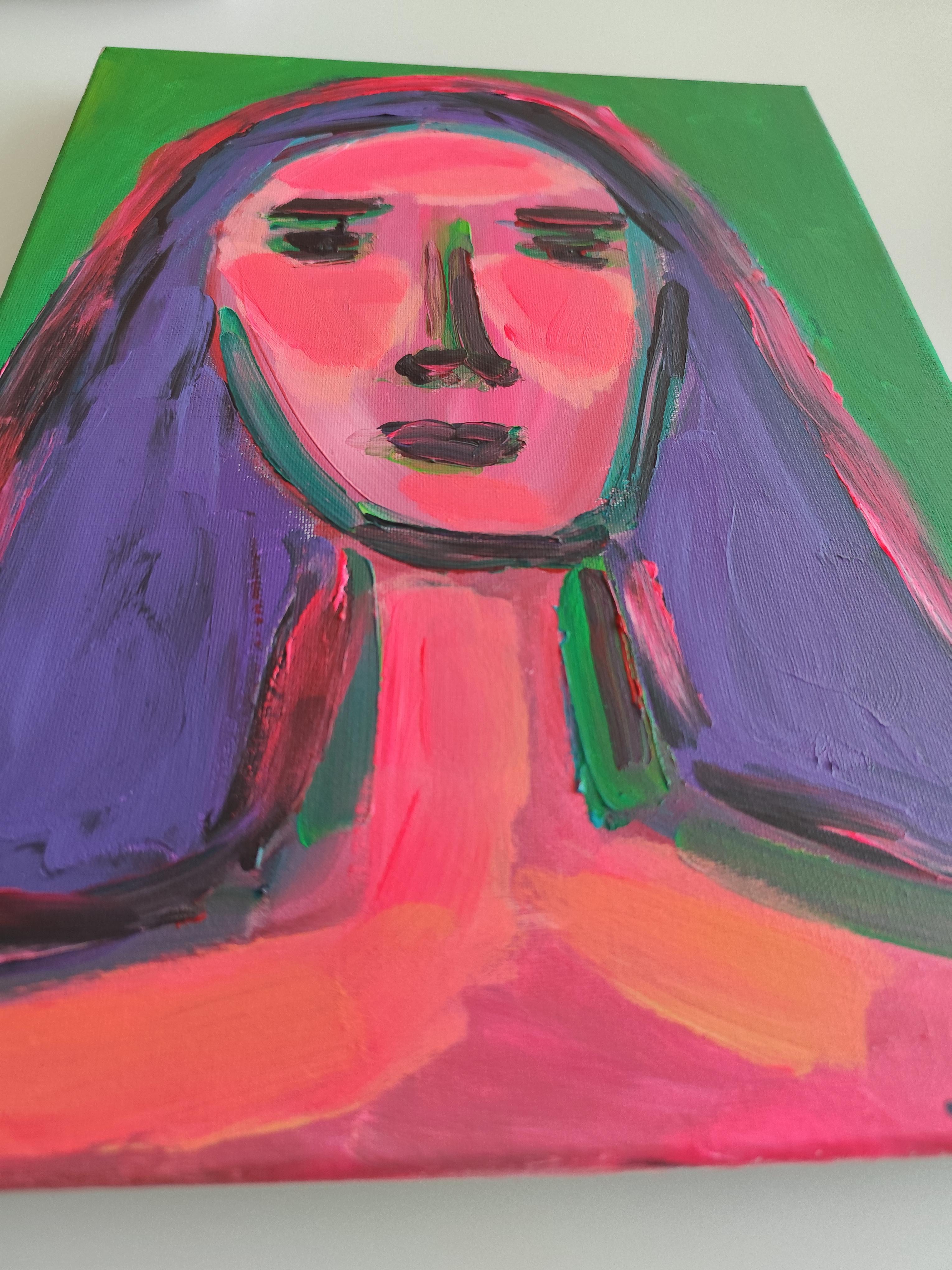 Modernes abstraktes Expressionistenporträt Frau Acryl auf Leinwand 