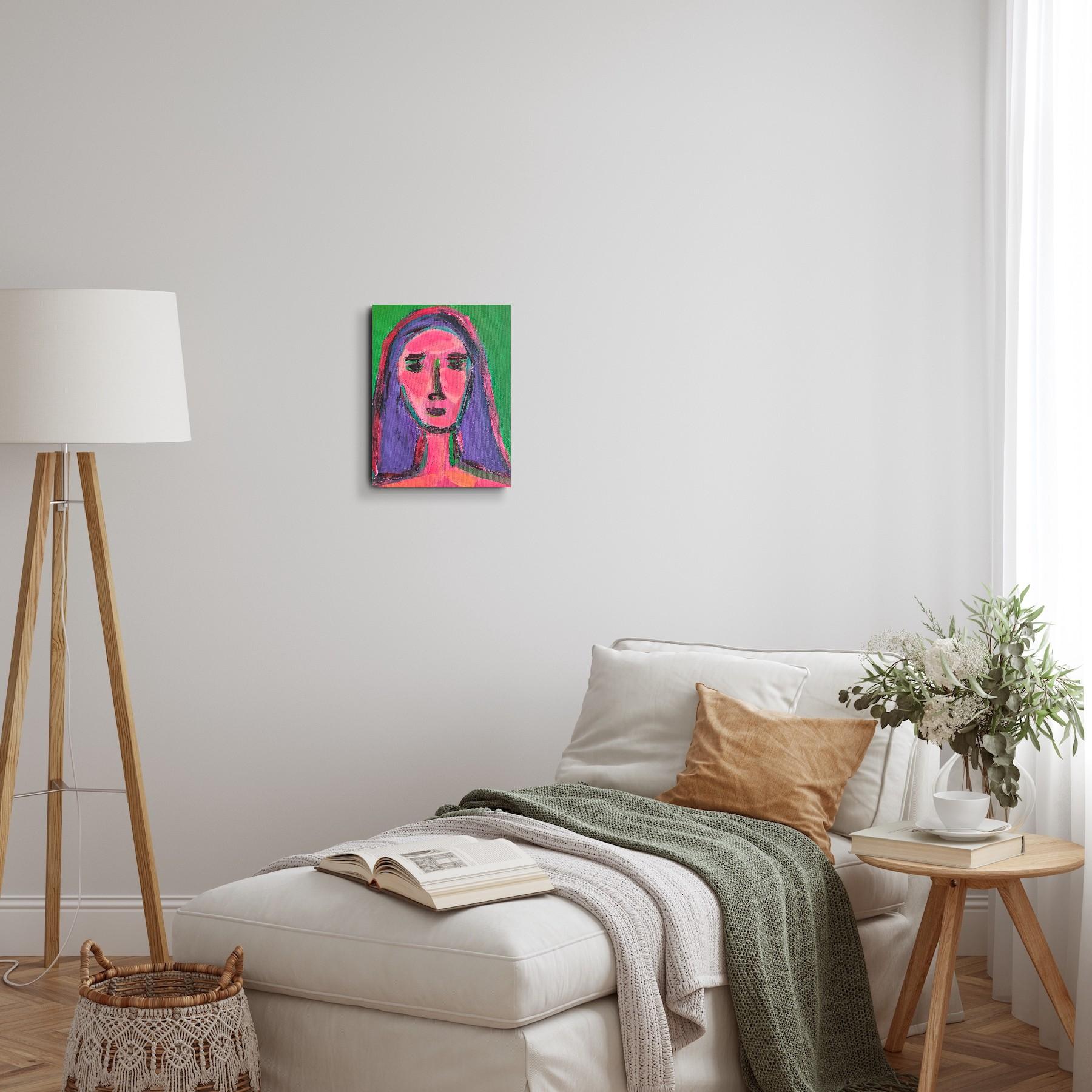 Modernes abstraktes Expressionistenporträt Frau Acryl auf Leinwand 
