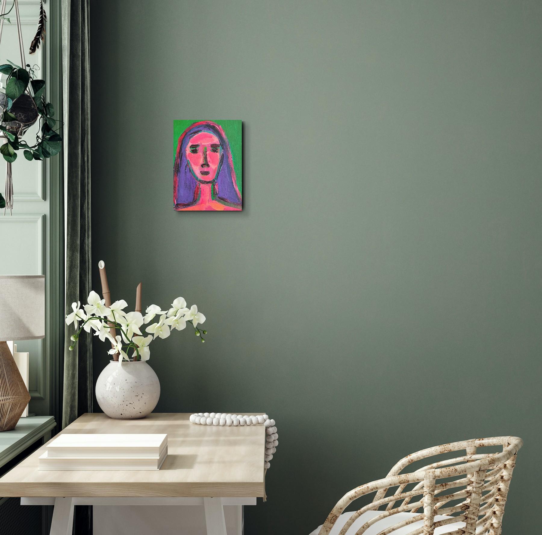 Modernes abstraktes Expressionistenporträt Frau Acryl auf Leinwand 
