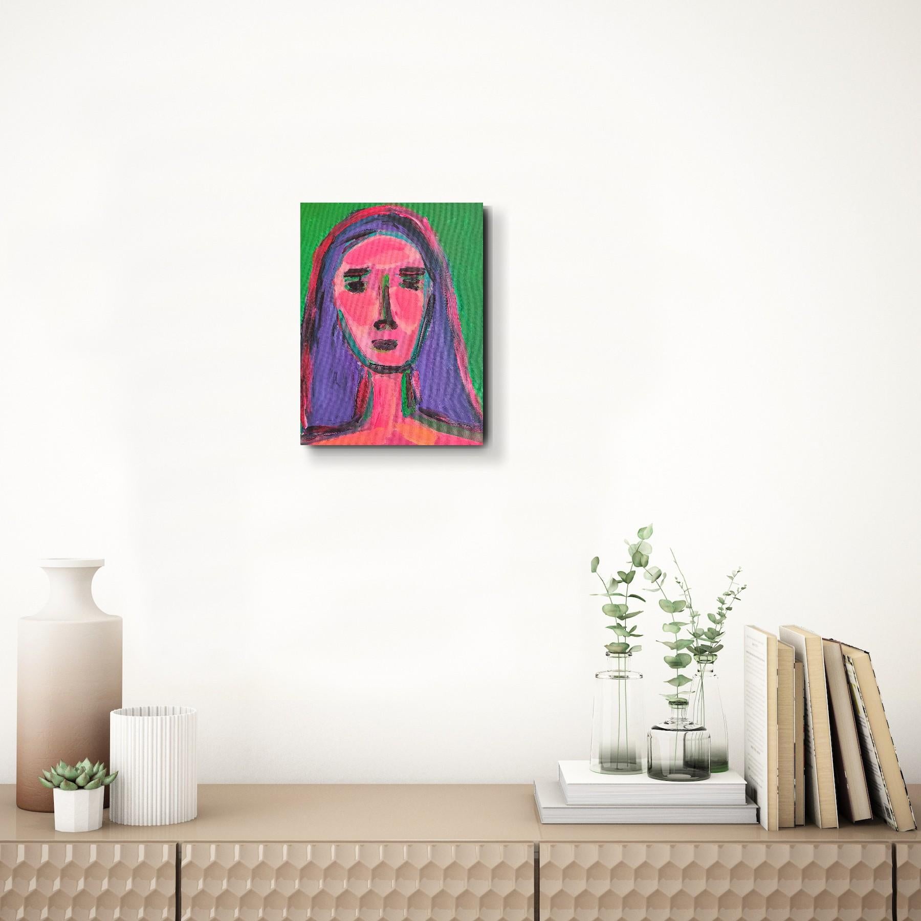 Modernes abstraktes Expressionistenporträt Frau Acryl auf Leinwand 