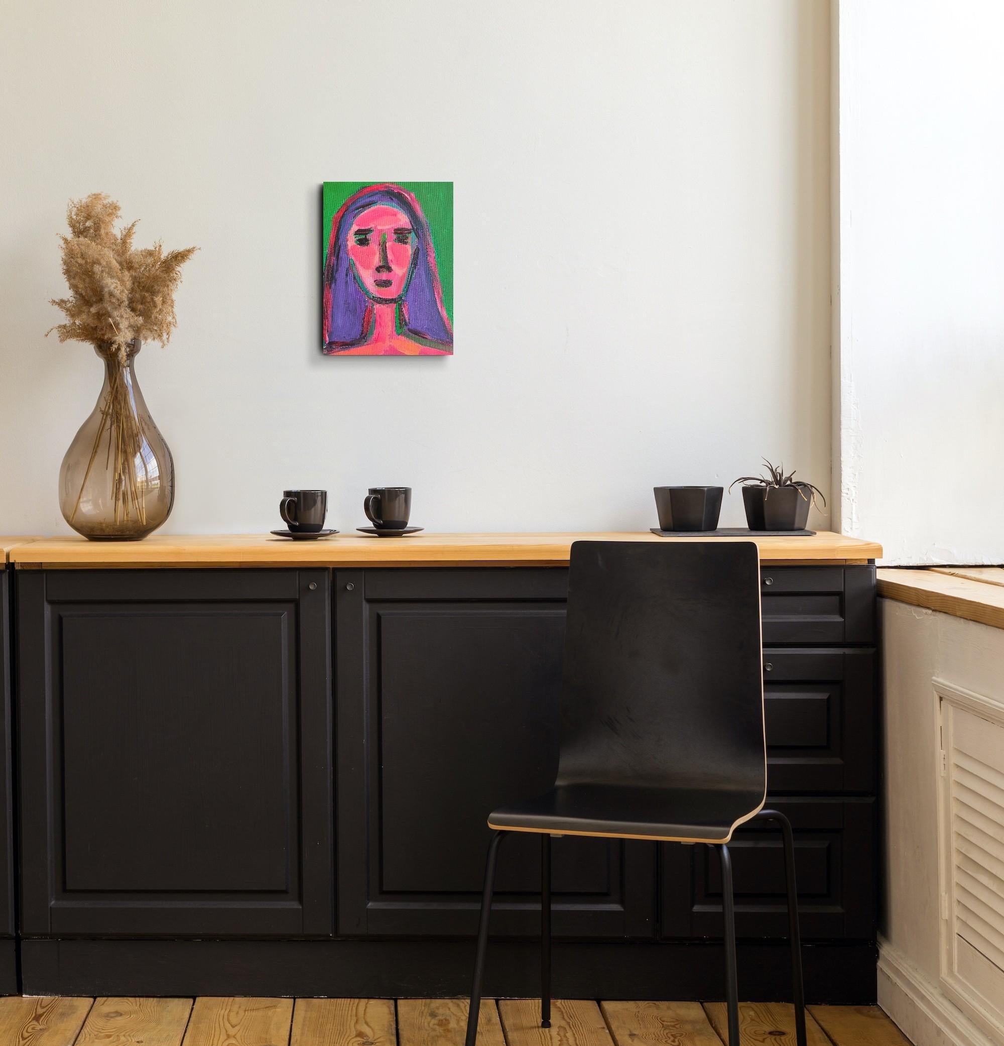 Modernes abstraktes Expressionistenporträt Frau Acryl auf Leinwand 