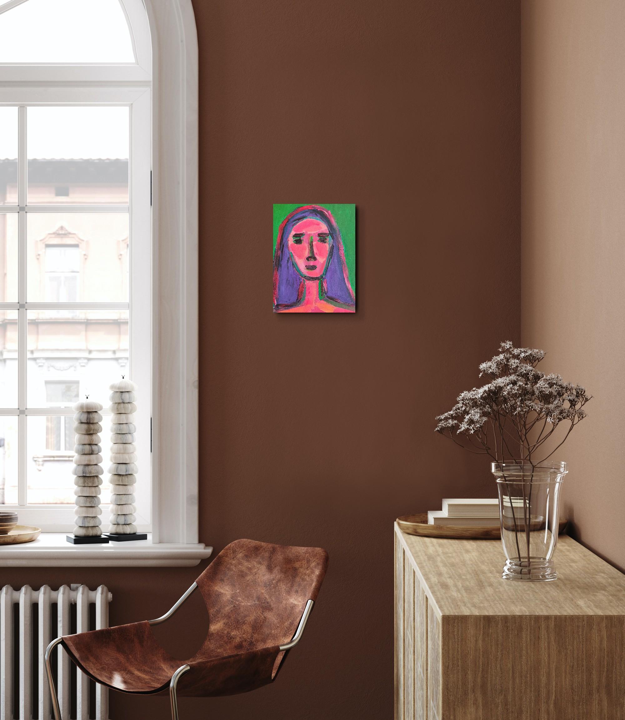 Modernes abstraktes Expressionistenporträt Frau Acryl auf Leinwand 