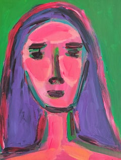 Retrato expresionista abstracto moderno mujer acrílico sobre lienzo "Fuerza radiante"
