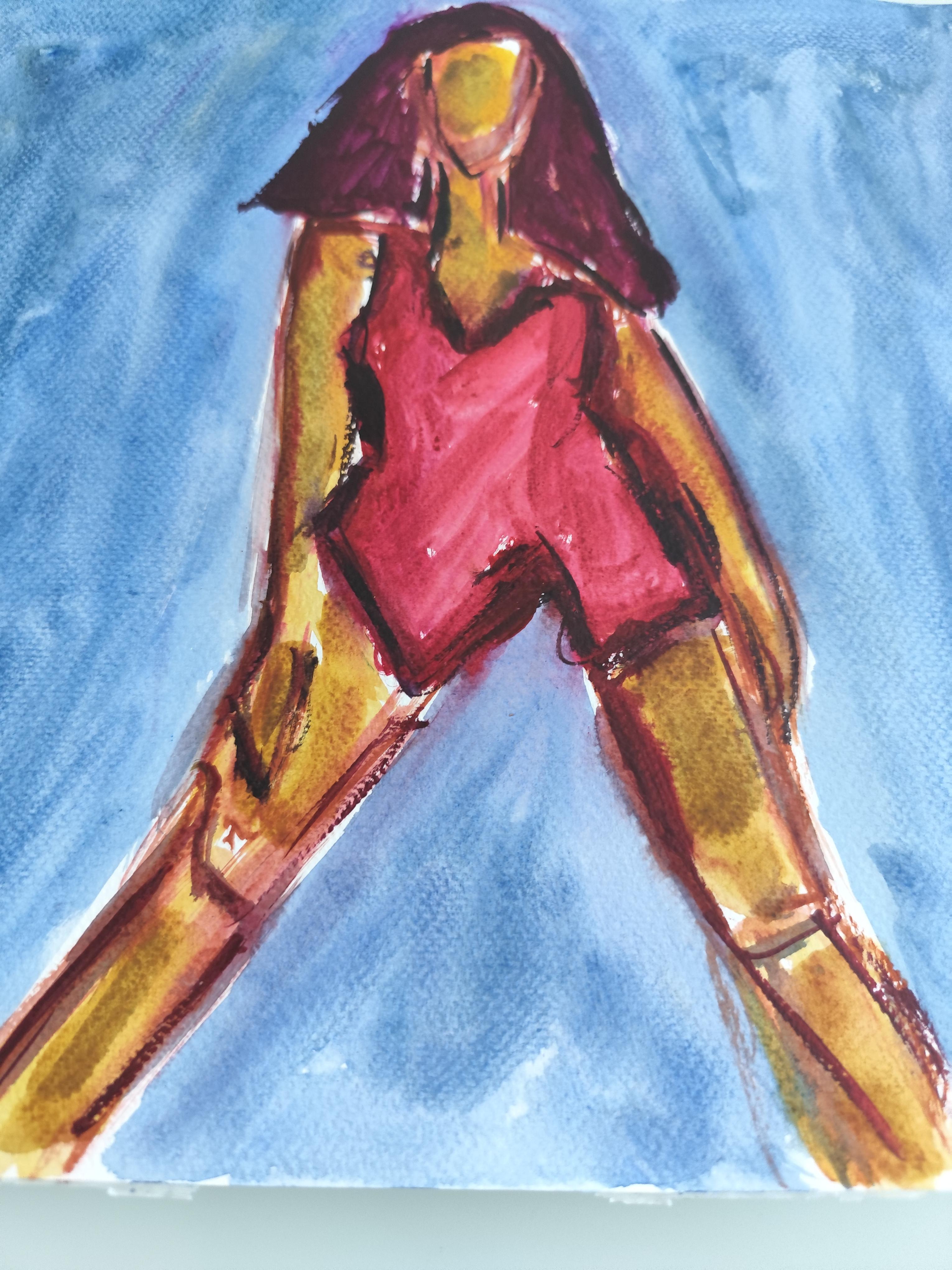 Modern abstract expressionist woman's figure painting  