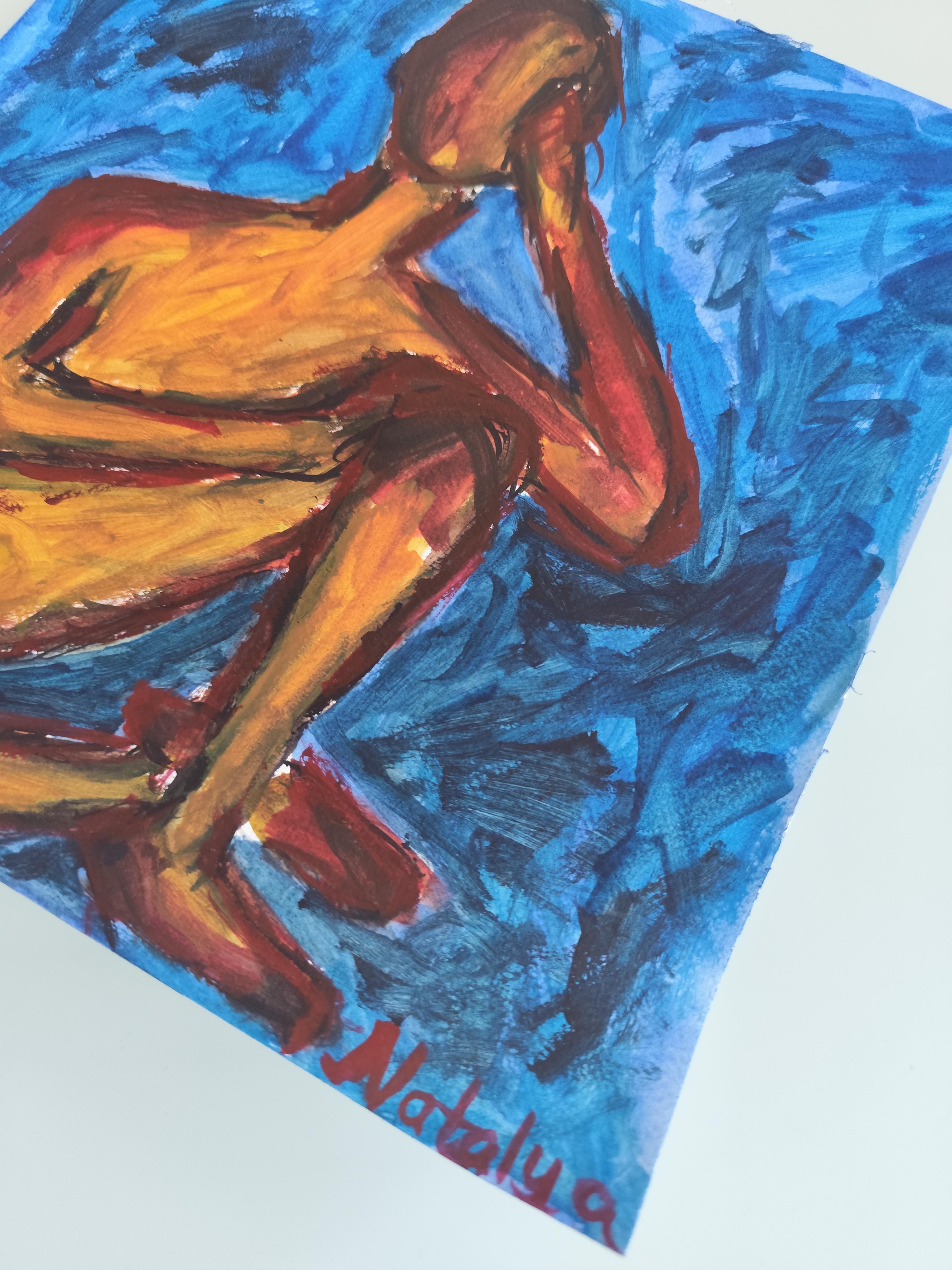 Modernes abstraktes expressionistisches Frauenfigurenbild auf Papier 