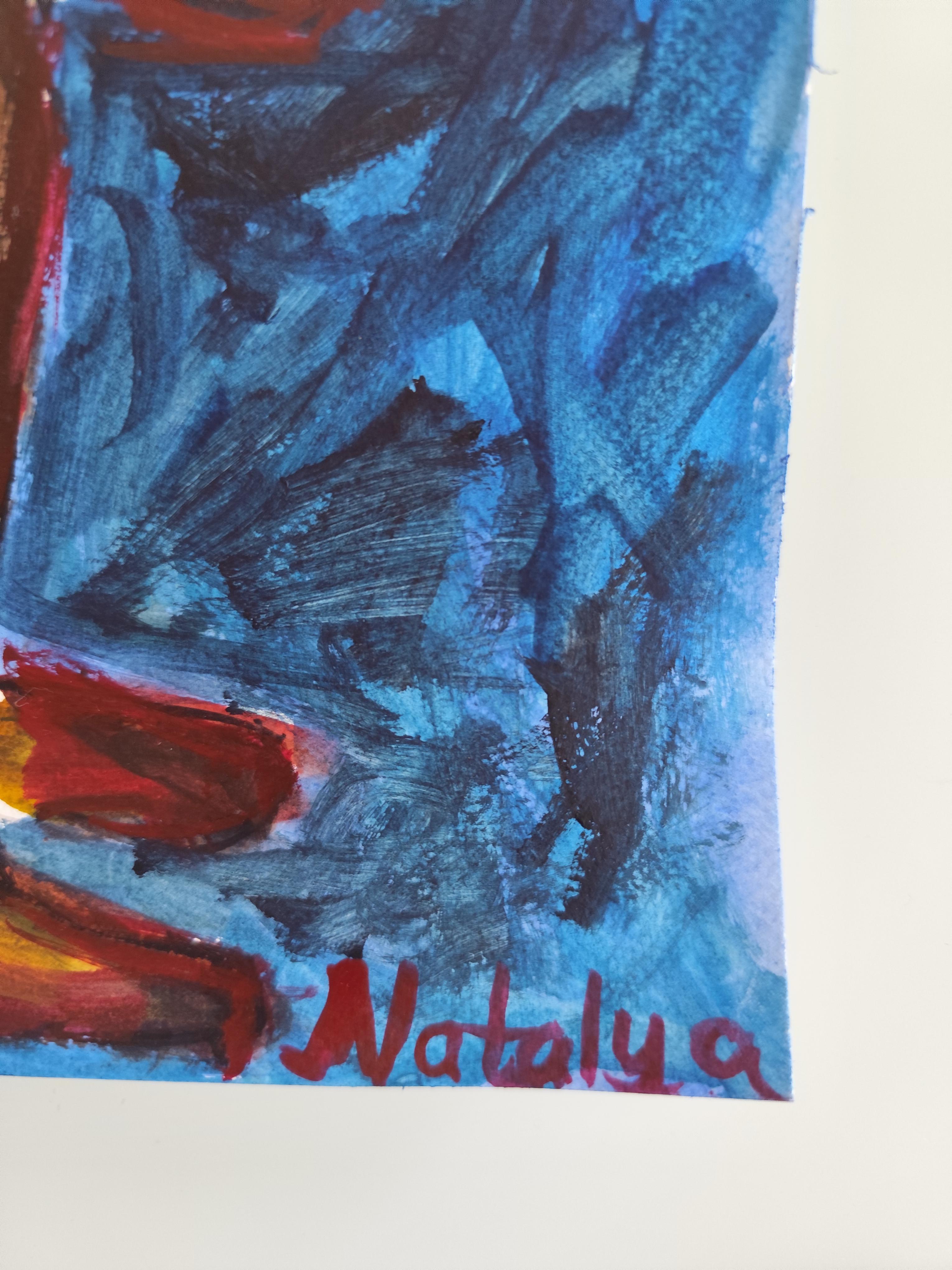 Modernes abstraktes expressionistisches Frauenfigurenbild auf Papier 