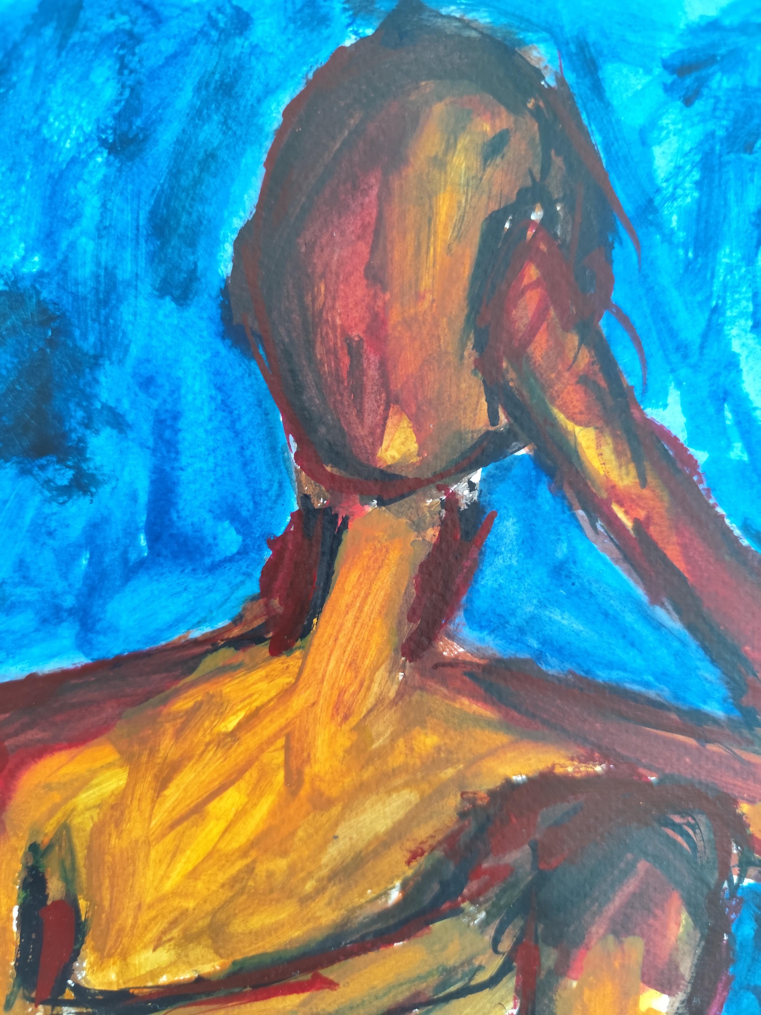 Modernes abstraktes expressionistisches Frauenfigurenbild auf Papier 