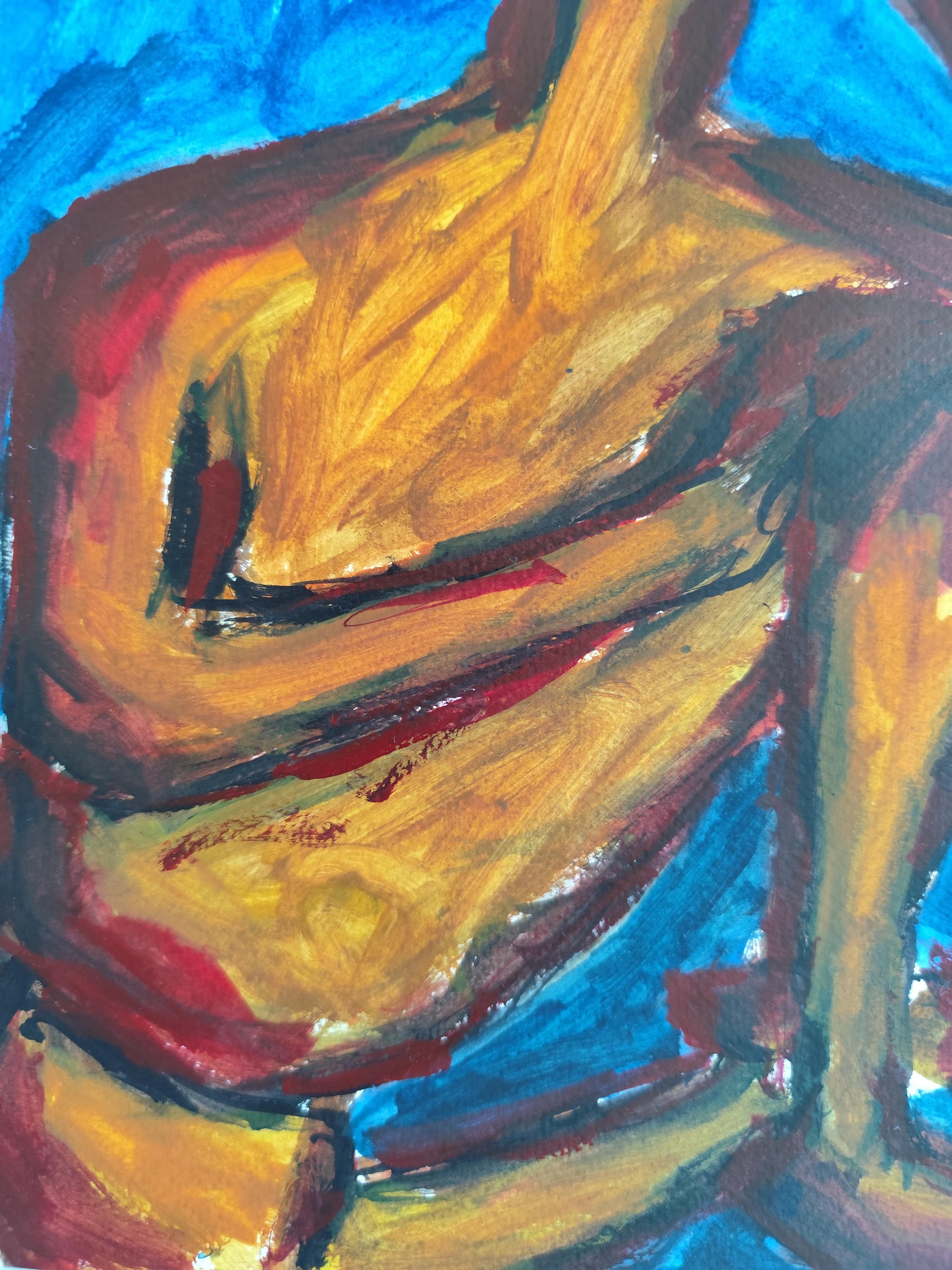 Modernes abstraktes expressionistisches Frauenfigurenbild auf Papier 