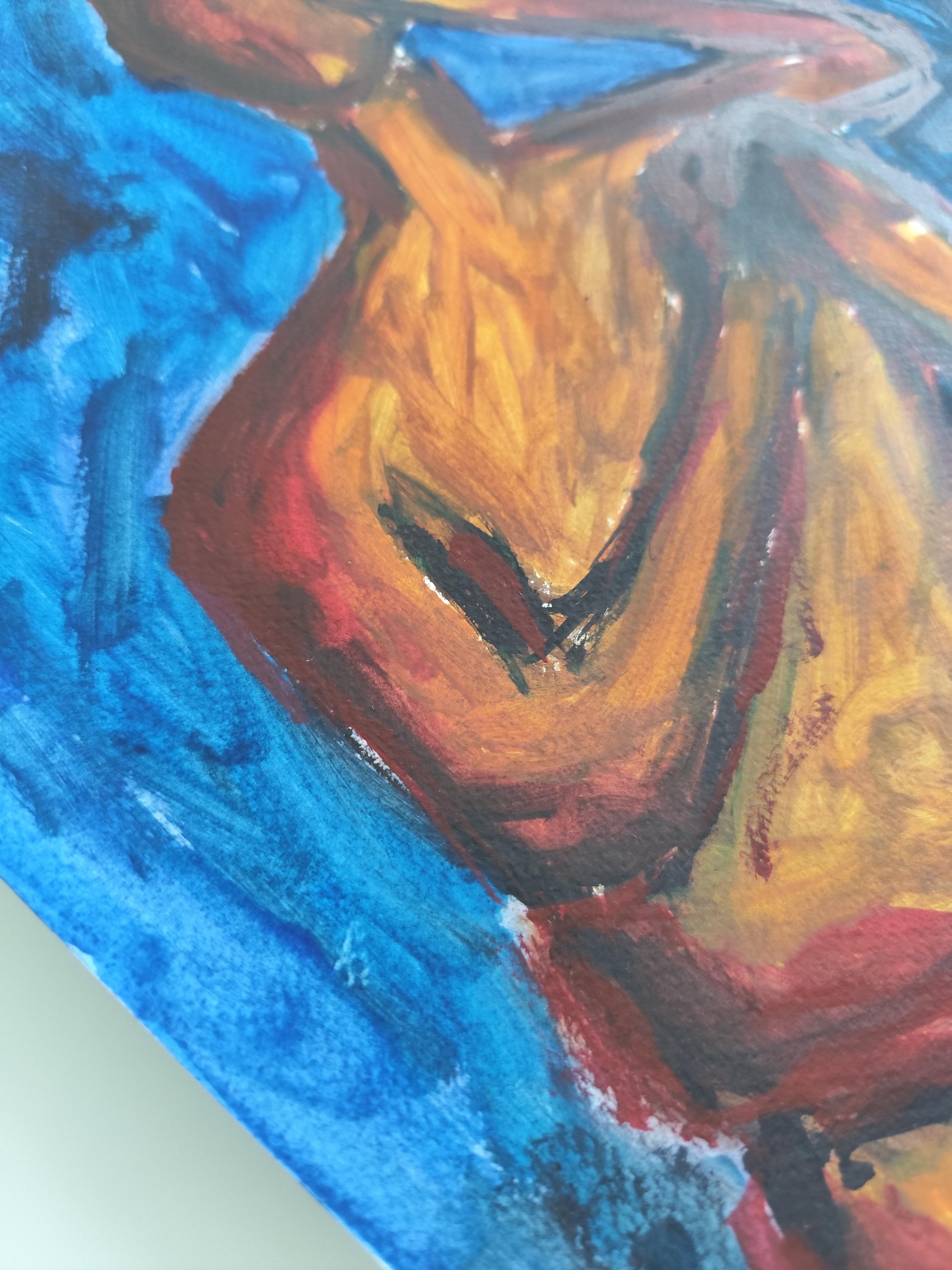 Modernes abstraktes expressionistisches Frauenfigurenbild auf Papier 
