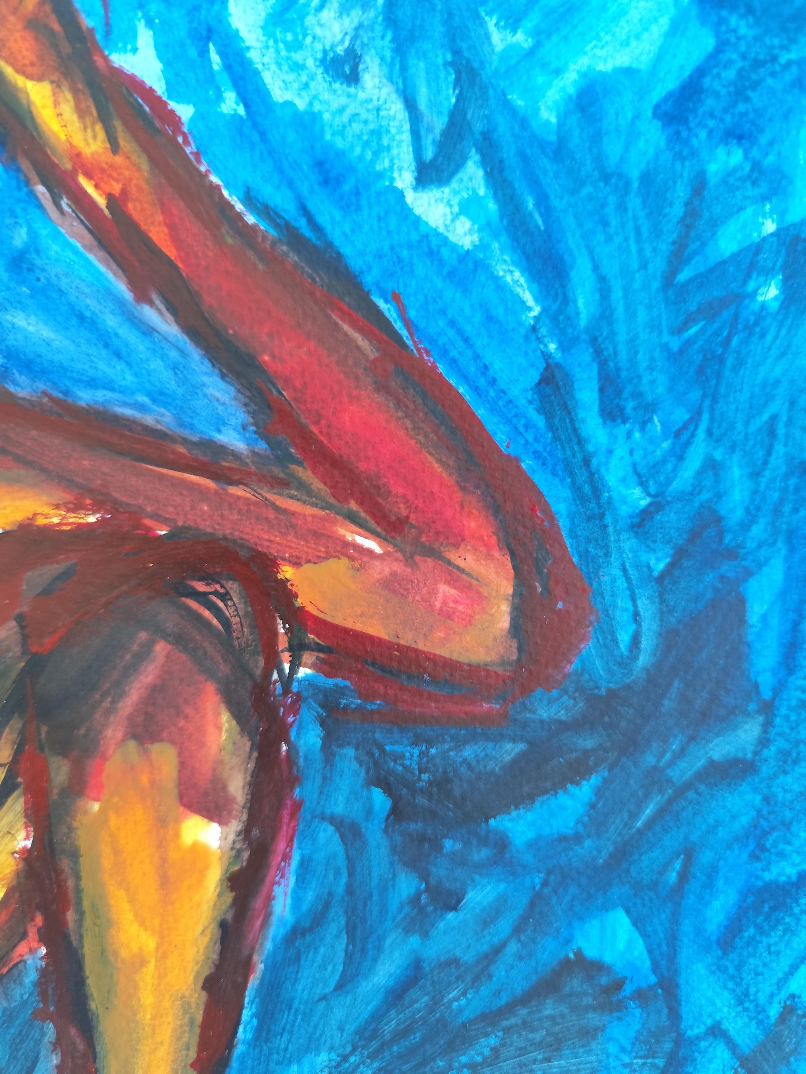 Modernes abstraktes expressionistisches Frauenfigurenbild auf Papier 