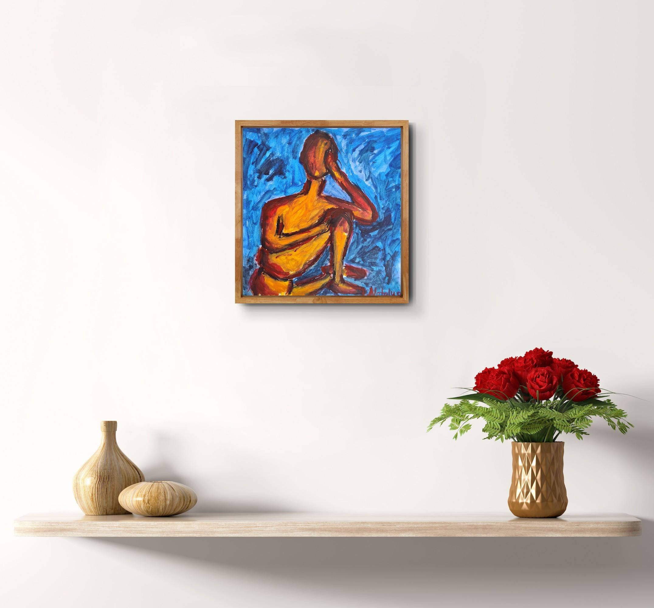 Modernes abstraktes expressionistisches Frauenfigurenbild auf Papier 