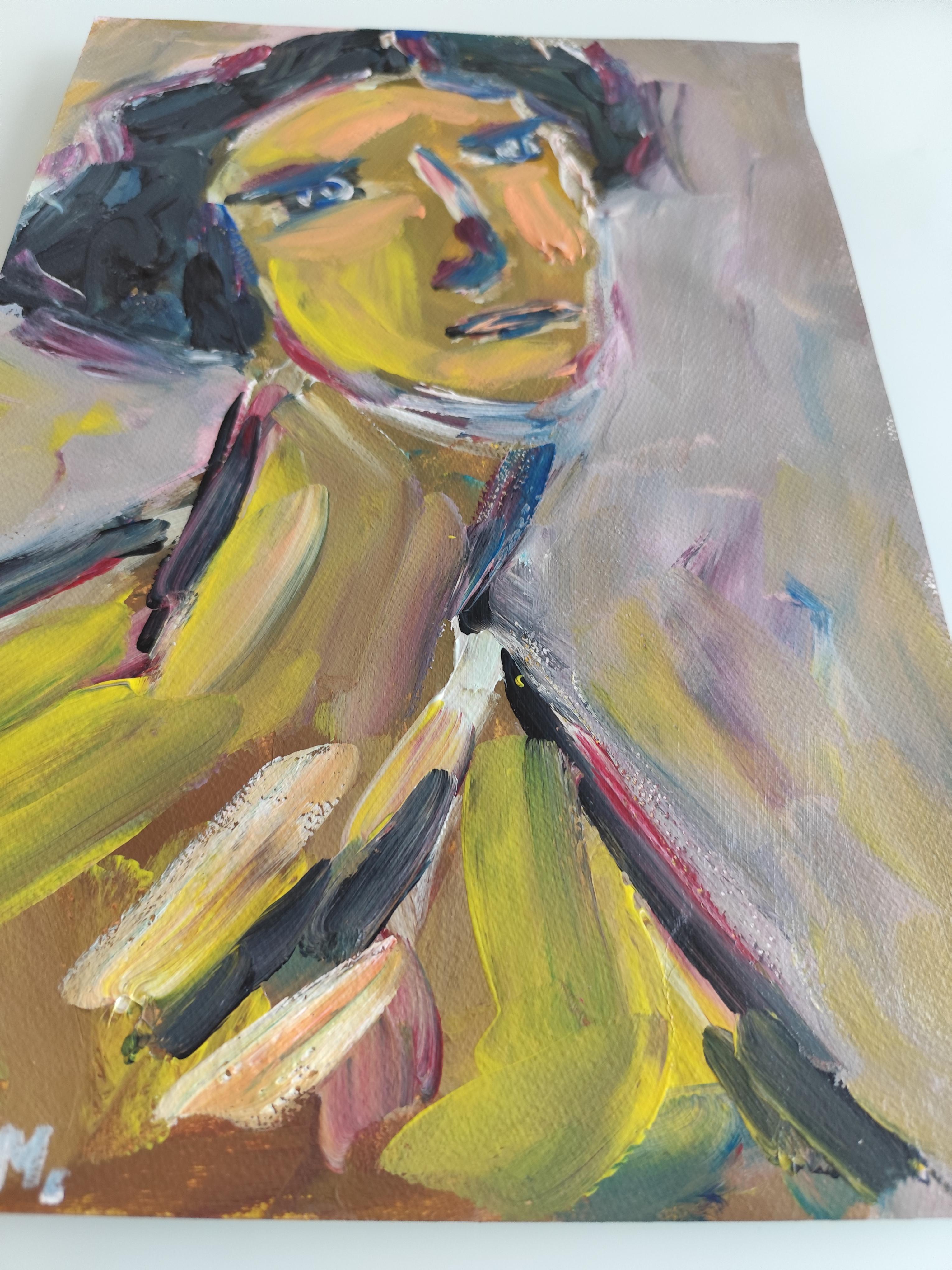 Modernes Frauenporträt des modernen abstrakten Expressionismus, Acryl auf Papier, „ True self“ im Angebot 6