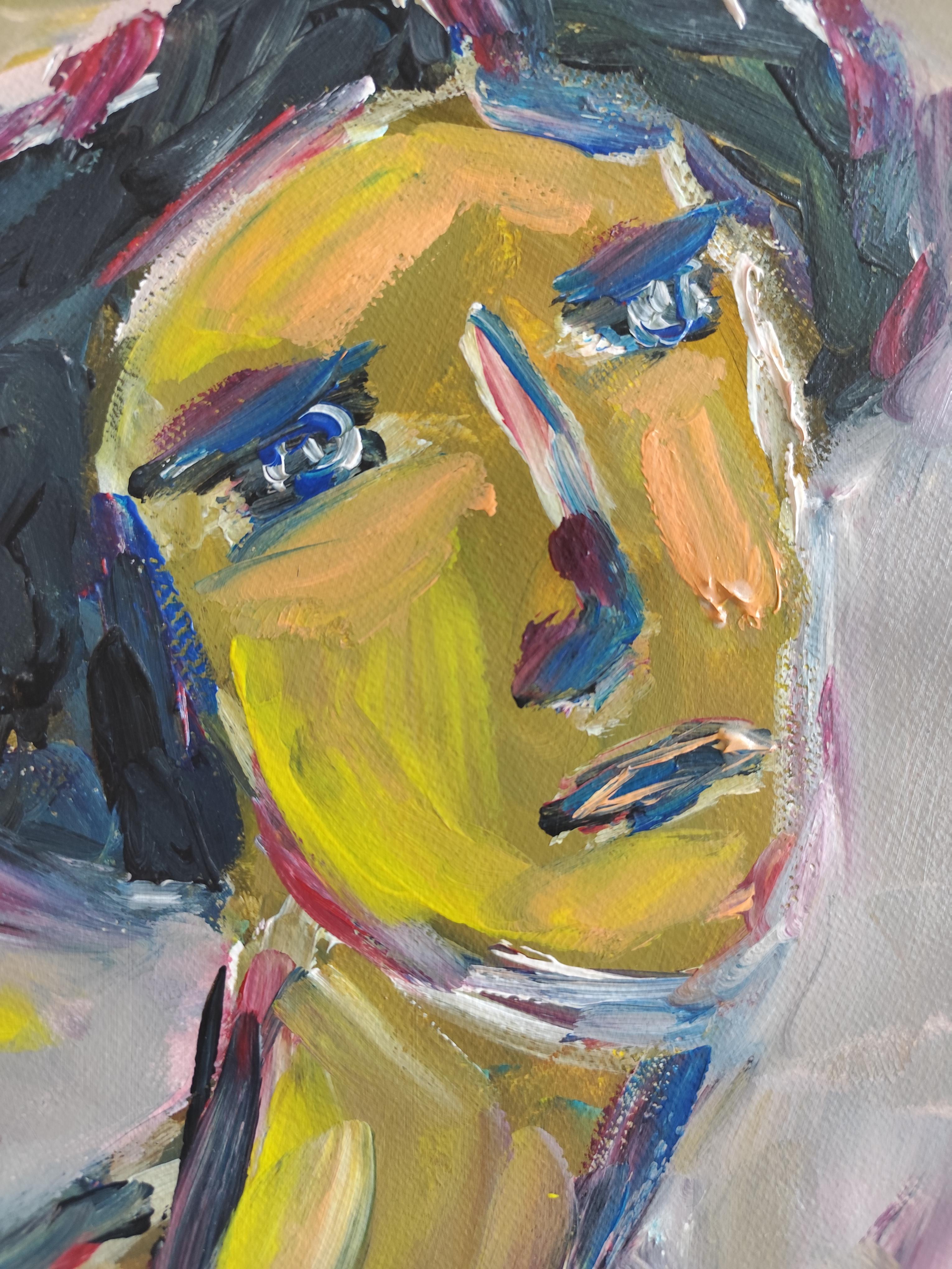 Modernes Frauenporträt des modernen abstrakten Expressionismus, Acryl auf Papier, „ True self“ im Angebot 8