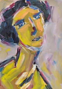 Retrato de mujer expresionista abstracto moderno acrílico sobre papel " True self"
