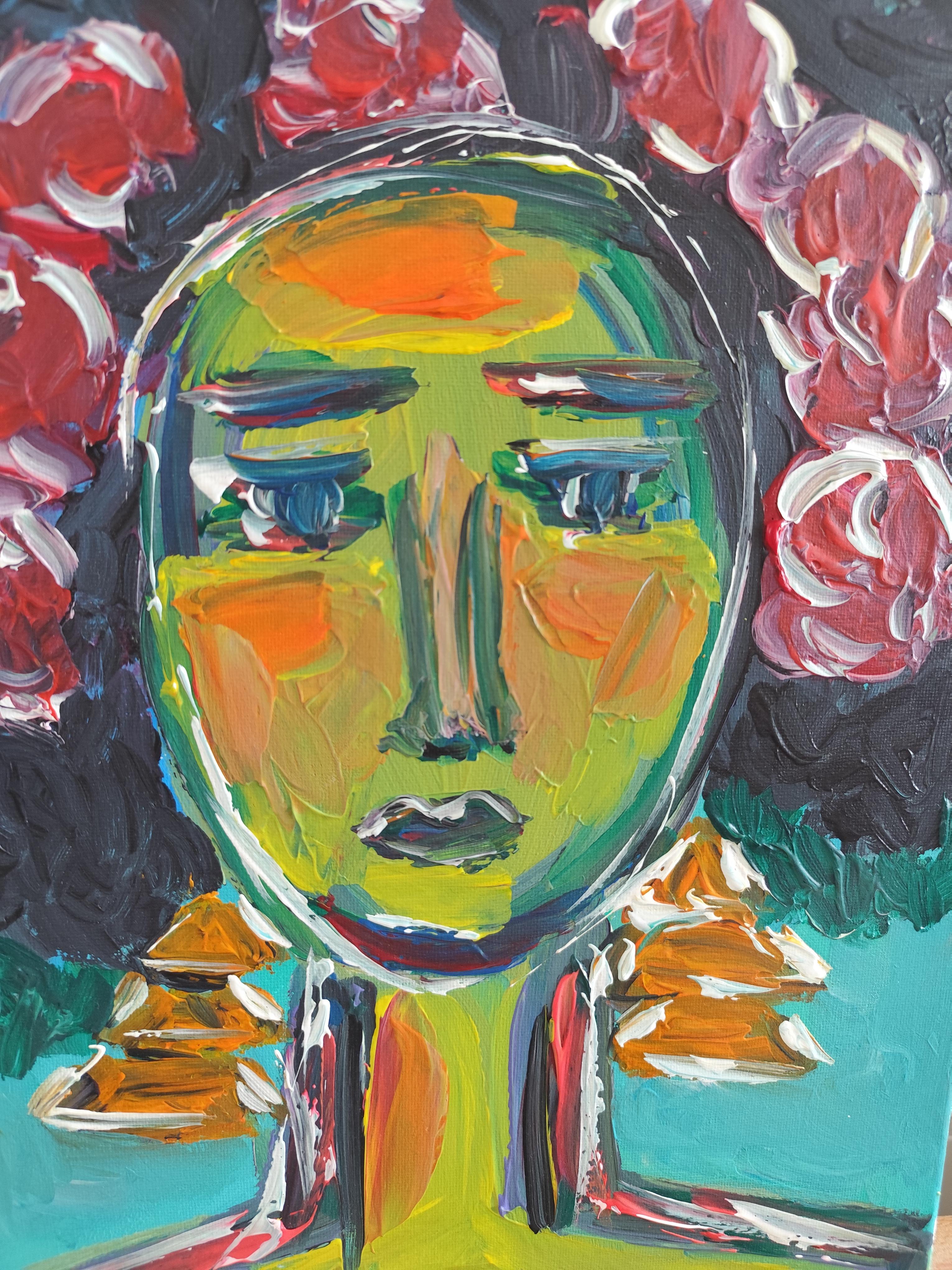 Modern abstract expressionist woman's portrait Frida Kahlo 