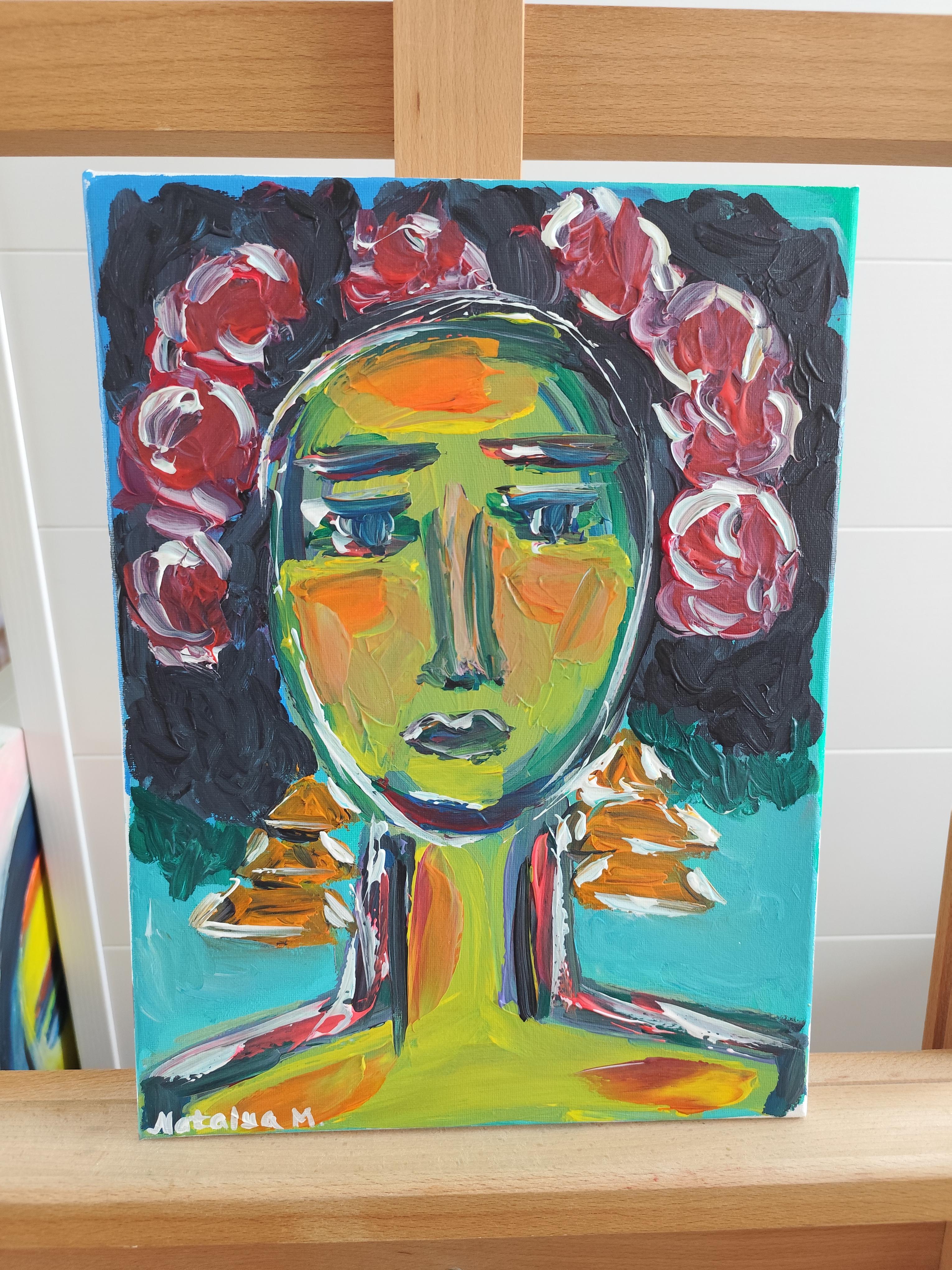 Modern abstract expressionist woman's portrait Frida Kahlo 