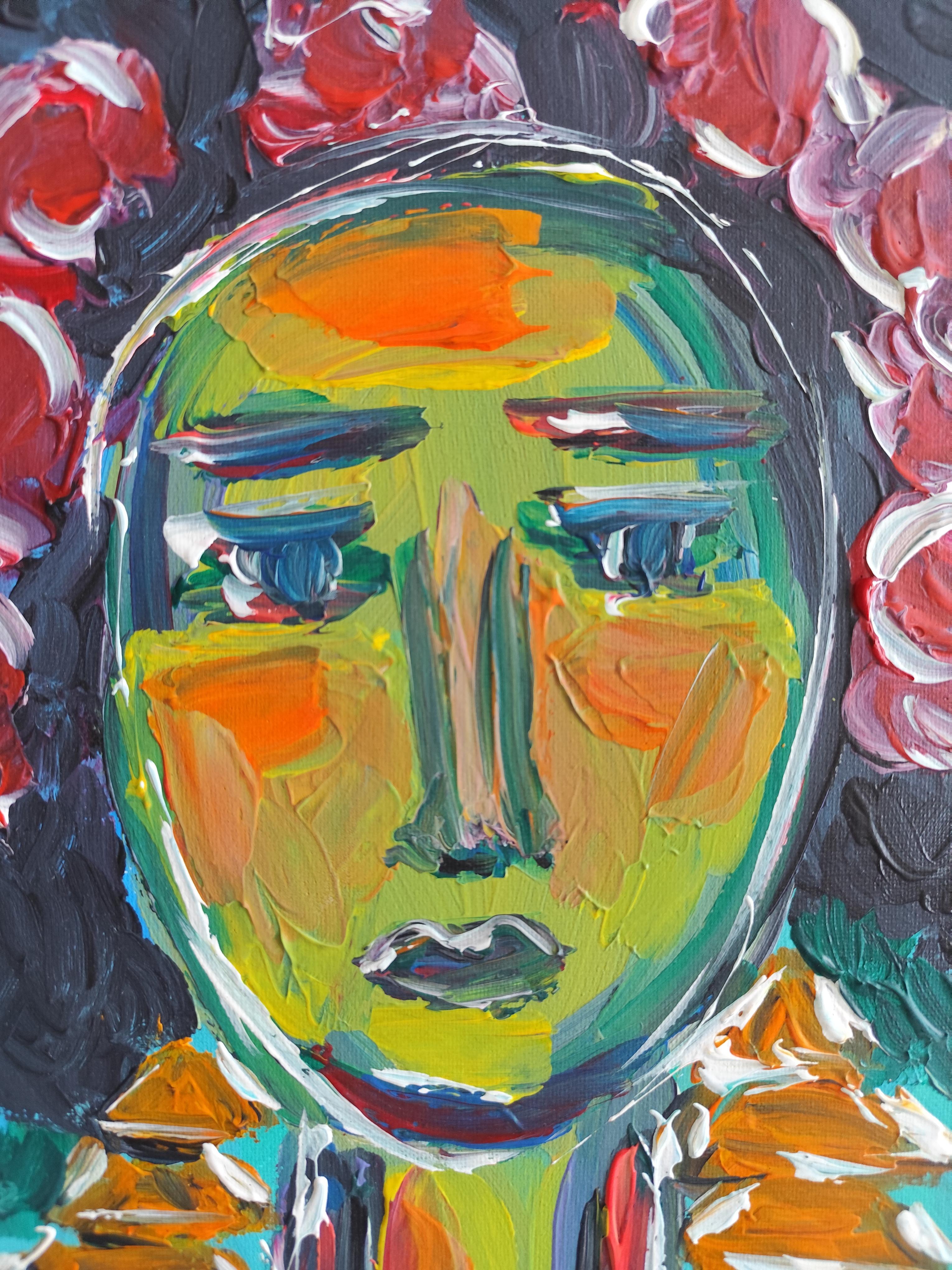 Modern abstract expressionist woman's portrait Frida Kahlo 