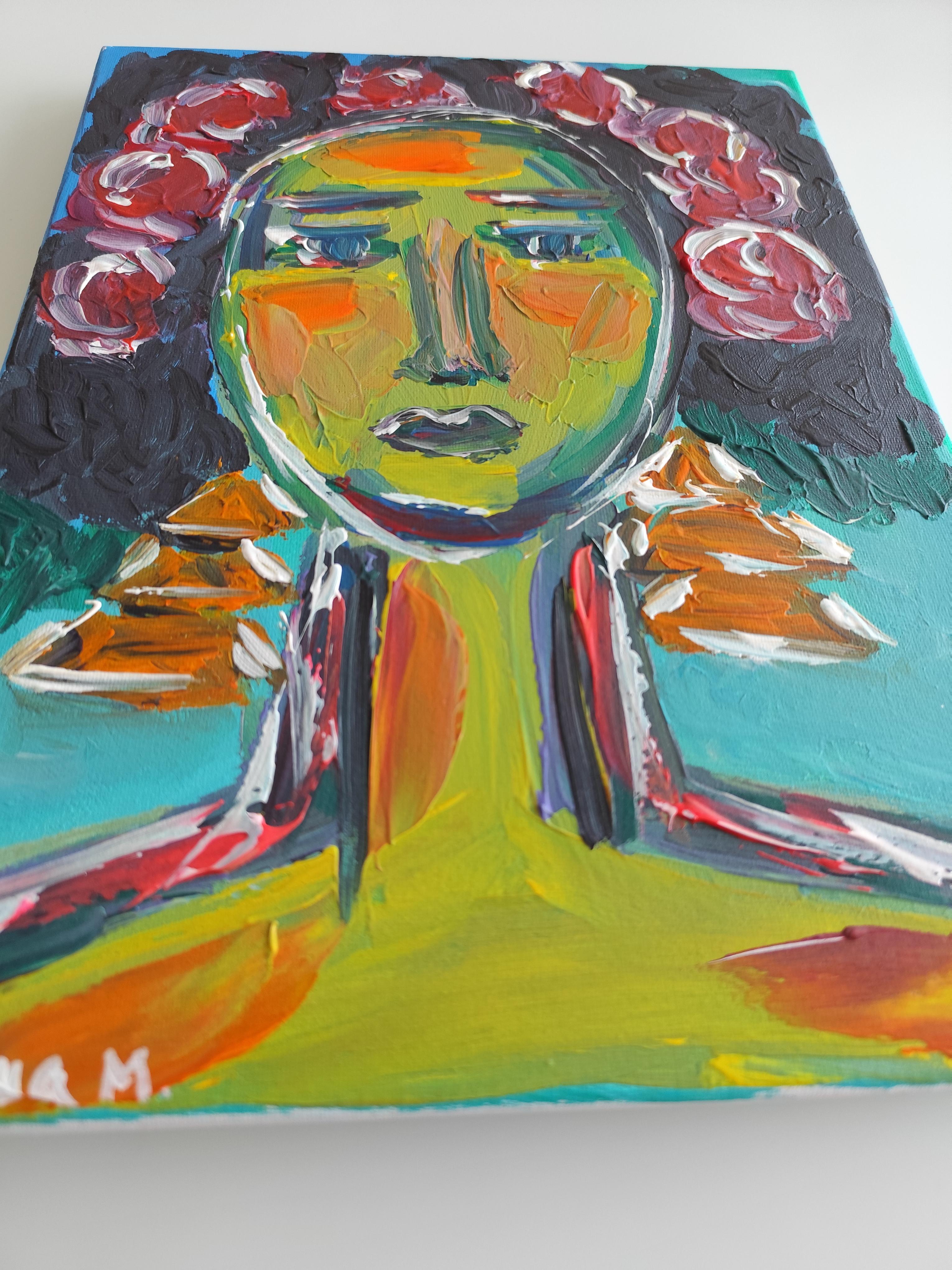 Modern abstract expressionist woman's portrait Frida Kahlo 