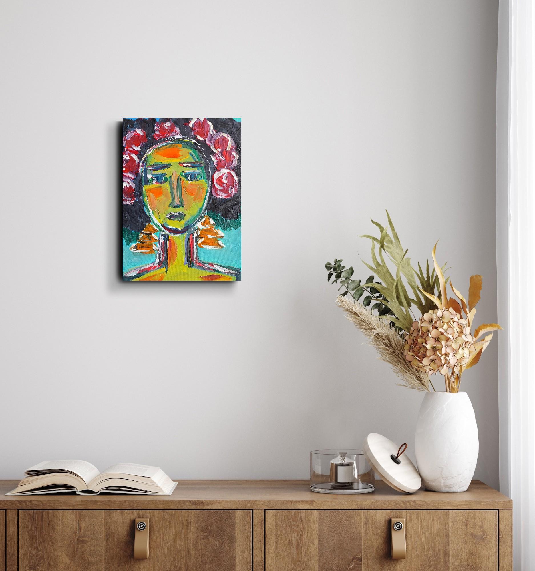 Modern abstract expressionist woman's portrait Frida Kahlo 