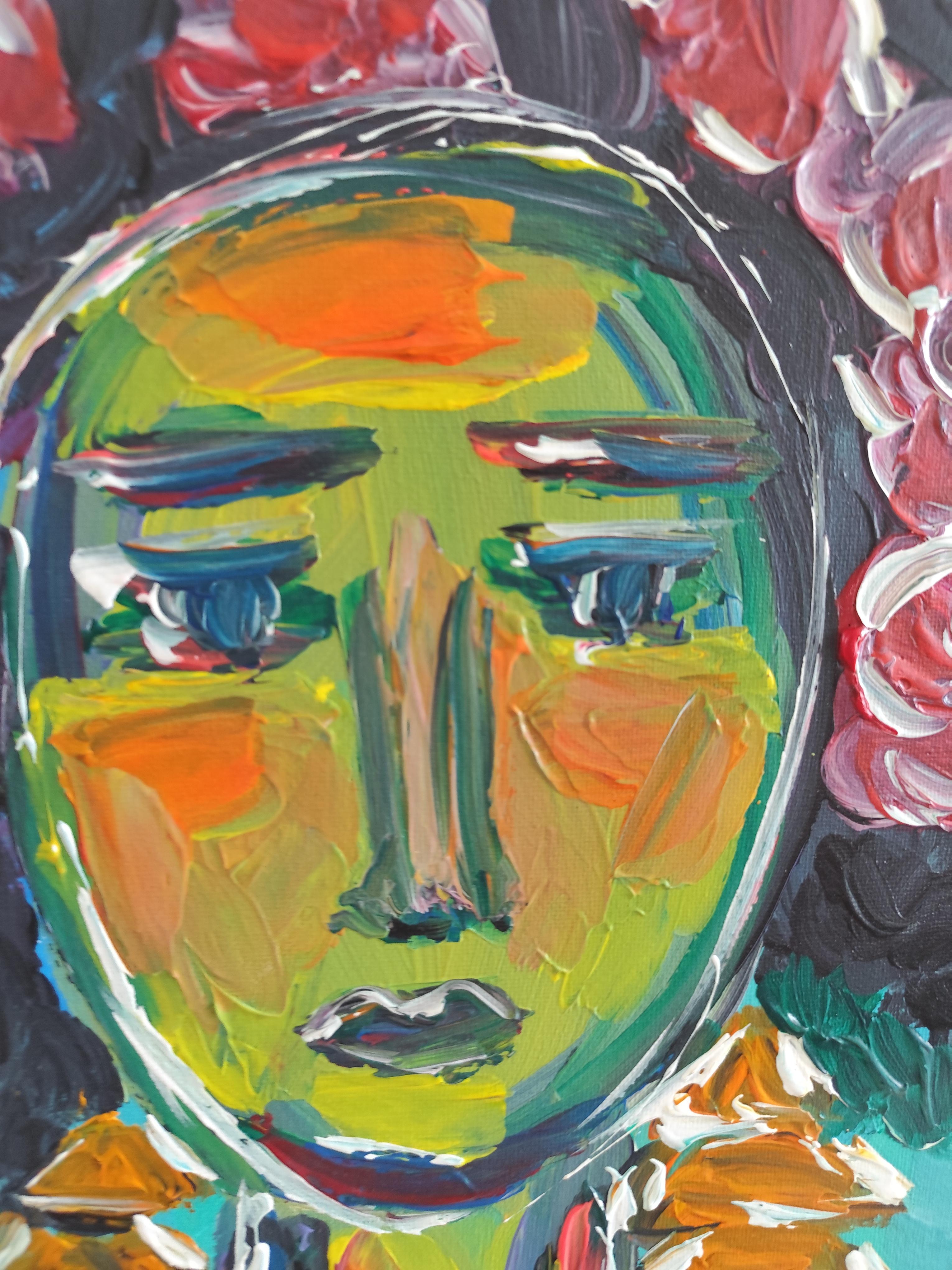 Modern abstract expressionist woman's portrait Frida Kahlo 