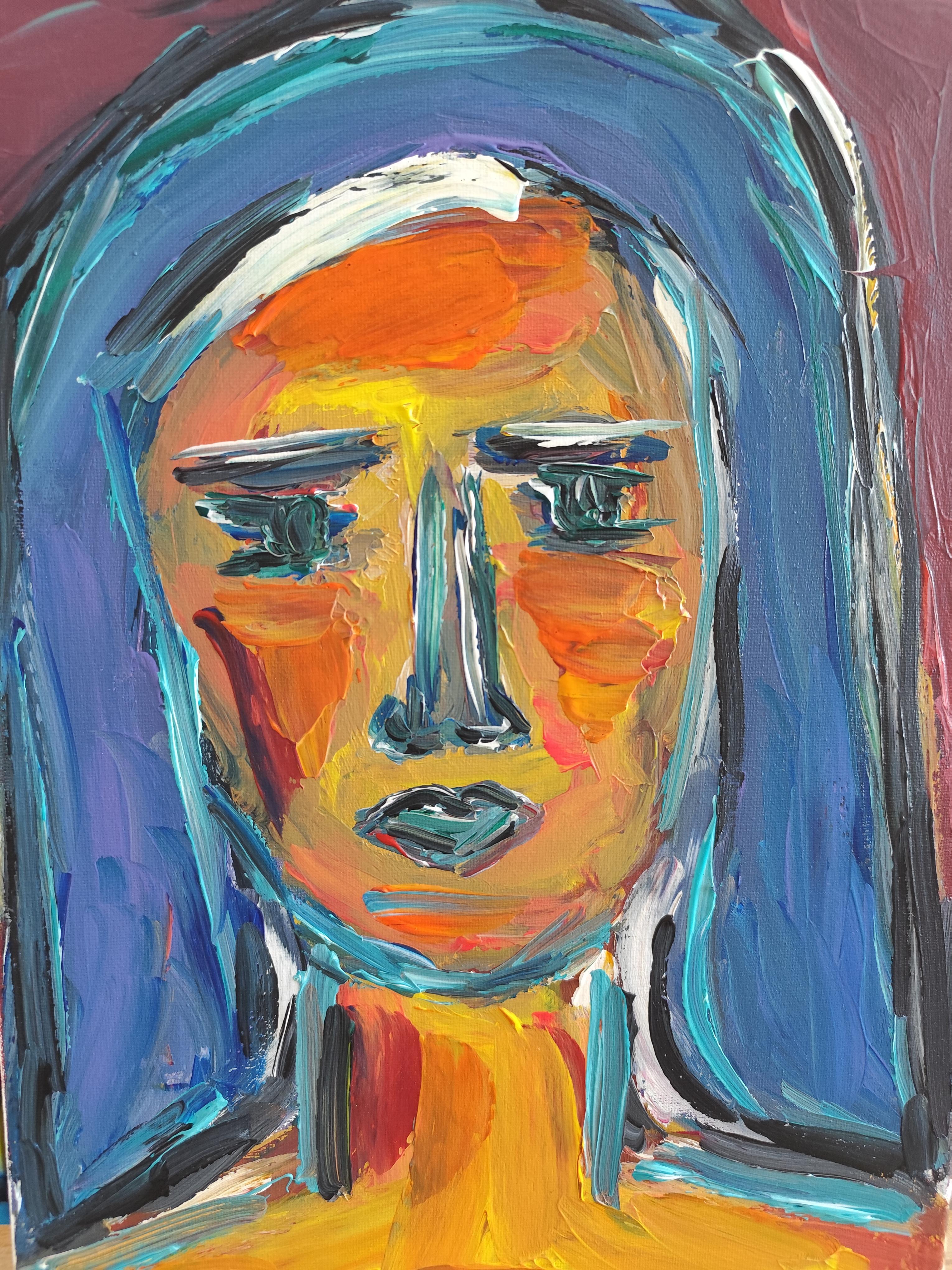 Modern abstract expressionist woman's portrait  on canvas 