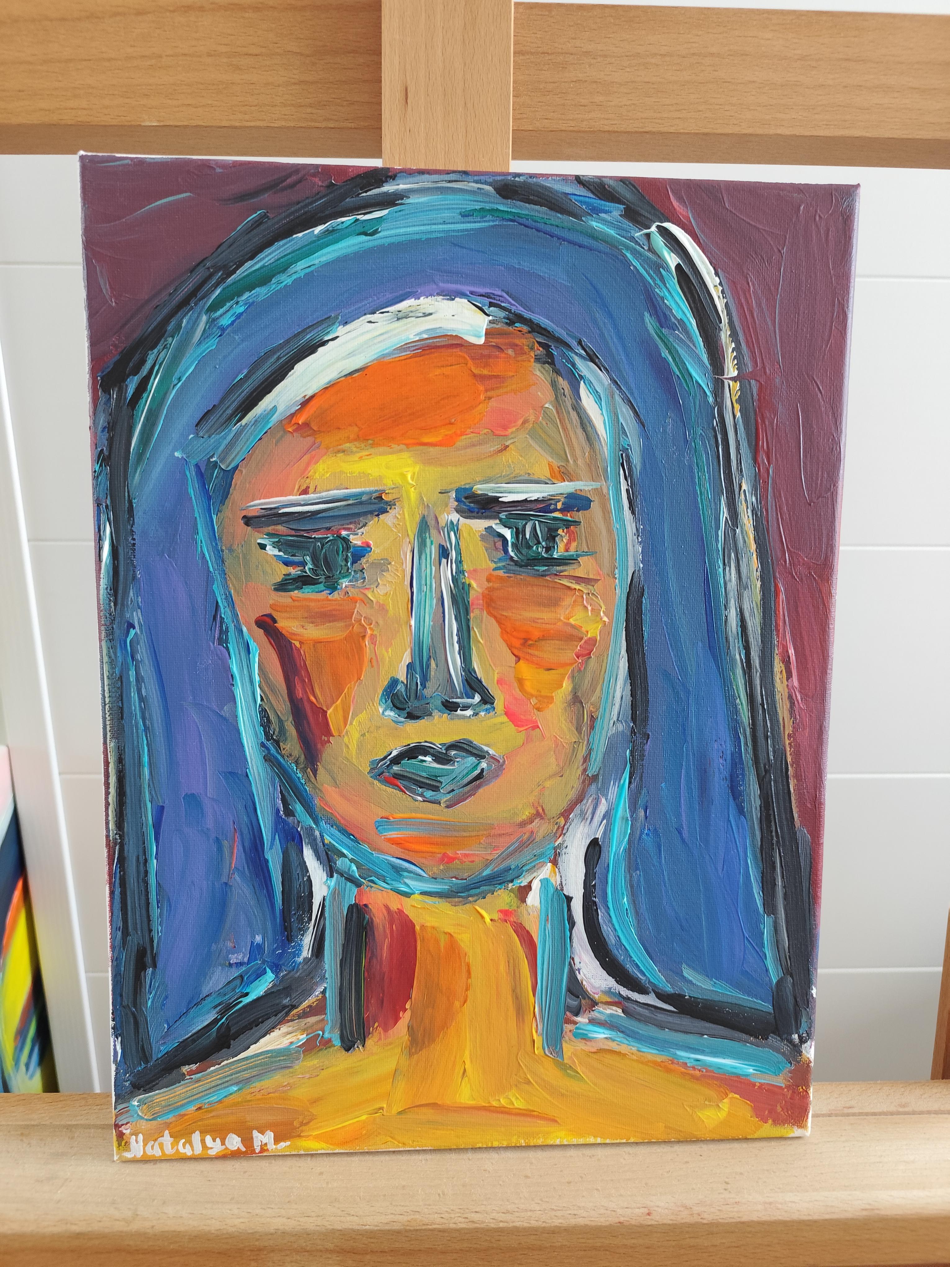 Modern abstract expressionist woman's portrait  on canvas 