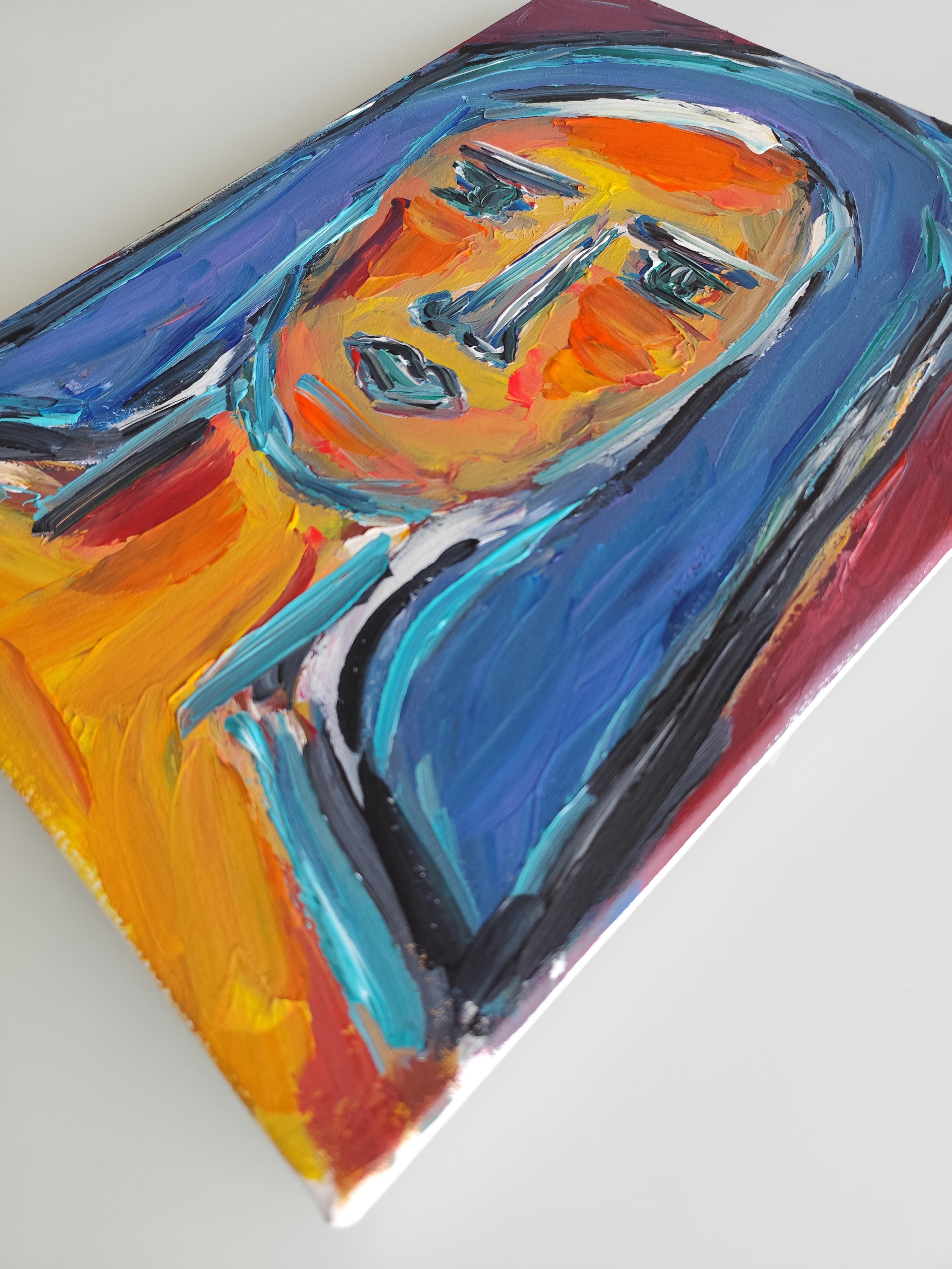 Modern abstract expressionist woman's portrait  on canvas 