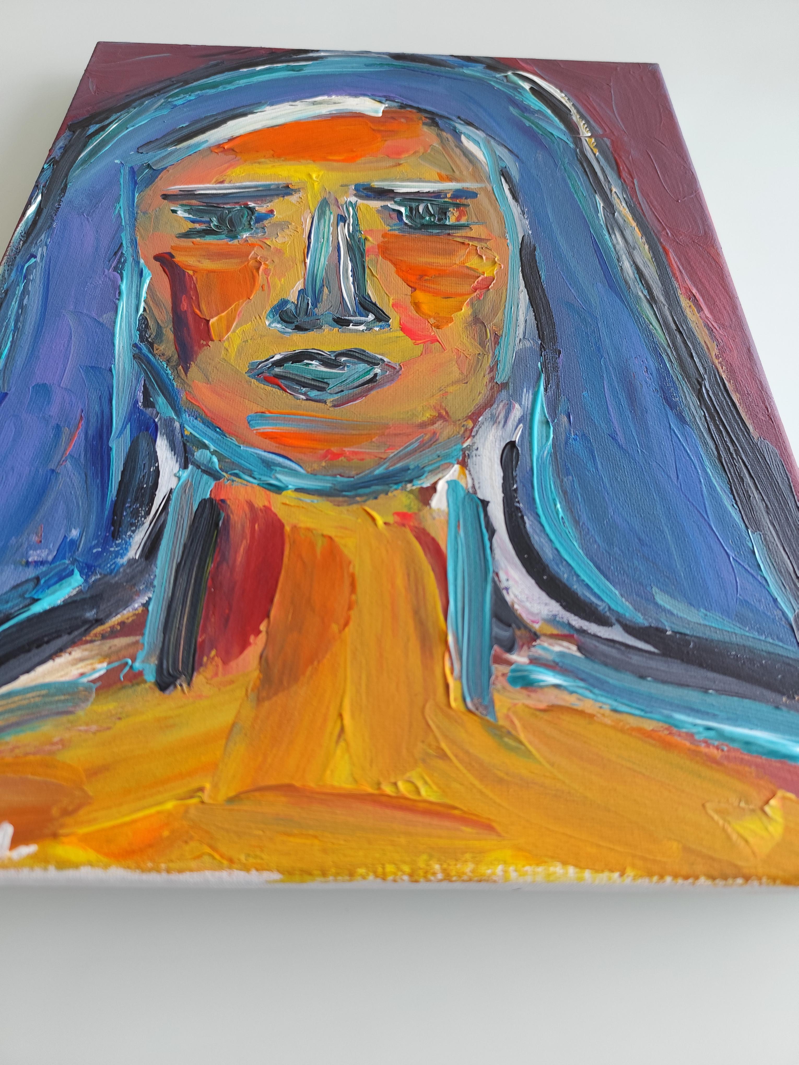Modern abstract expressionist woman's portrait  on canvas 